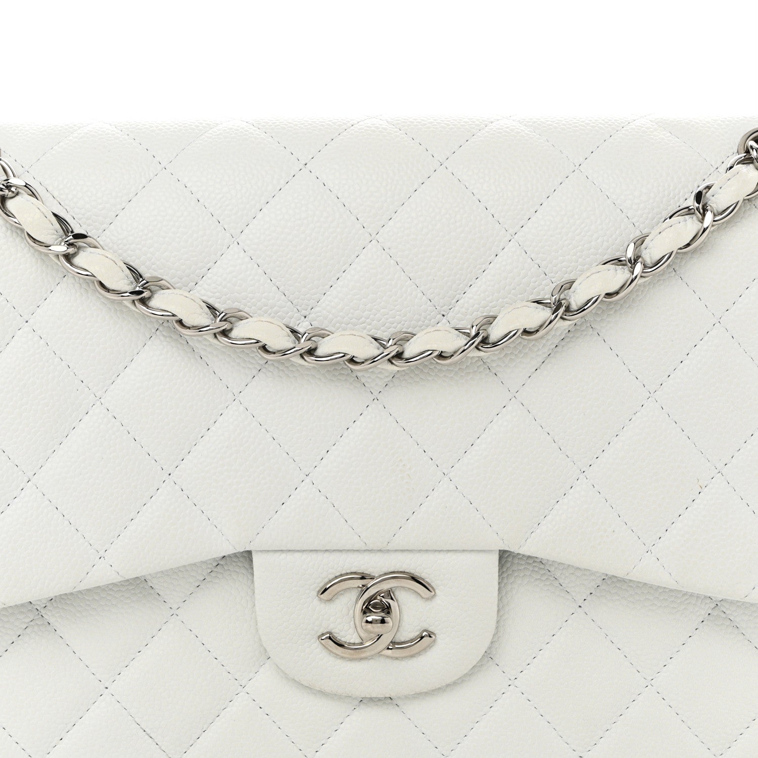 Caviar Quilted Jumbo Double Flap White