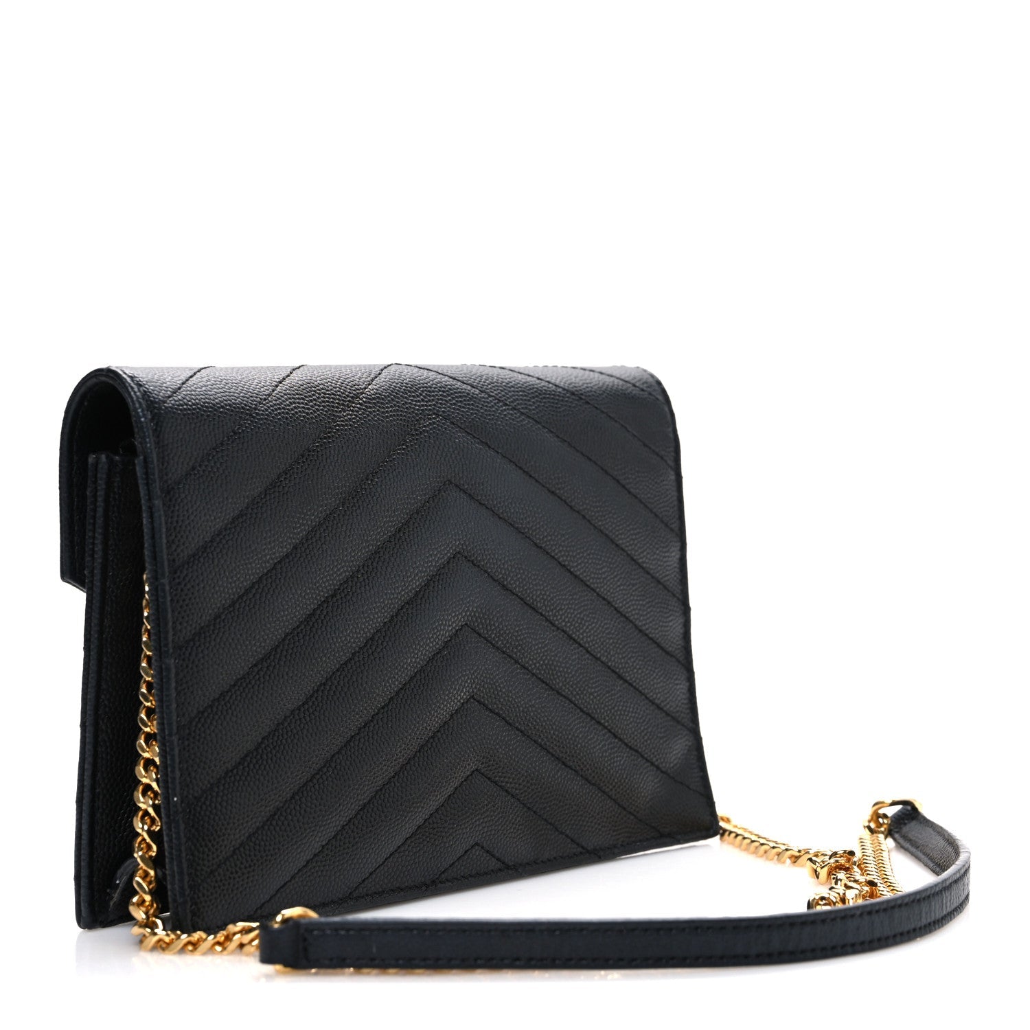 Grain De Poudre Matelasse Chevron Monogram Envelope Chain Wallet Black