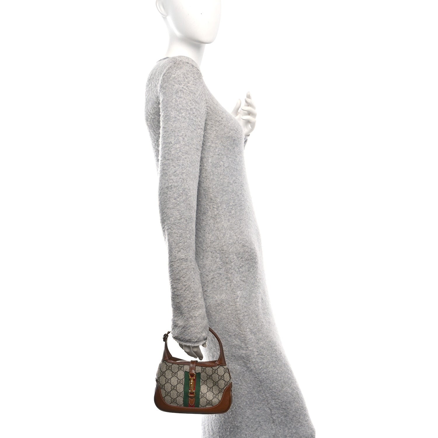 GG Supreme Monogram Azalea Calfskin Web Mini Jackie 1961 Hobo Beige Ebony Brown Sugar