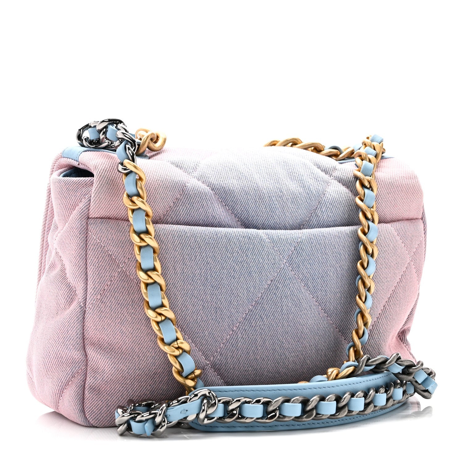 Denim Quilted Medium Chanel 19 Flap Blue Pink
