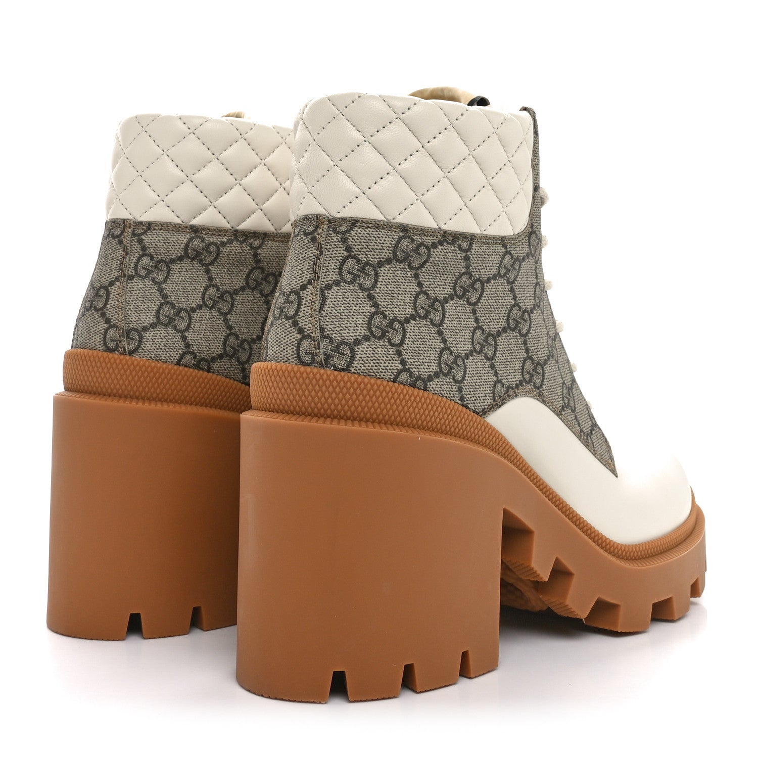 Calfskin GG Supreme Monogram Nappa Quilted Lace Up Ankle Boots 41 Mystic White Beige