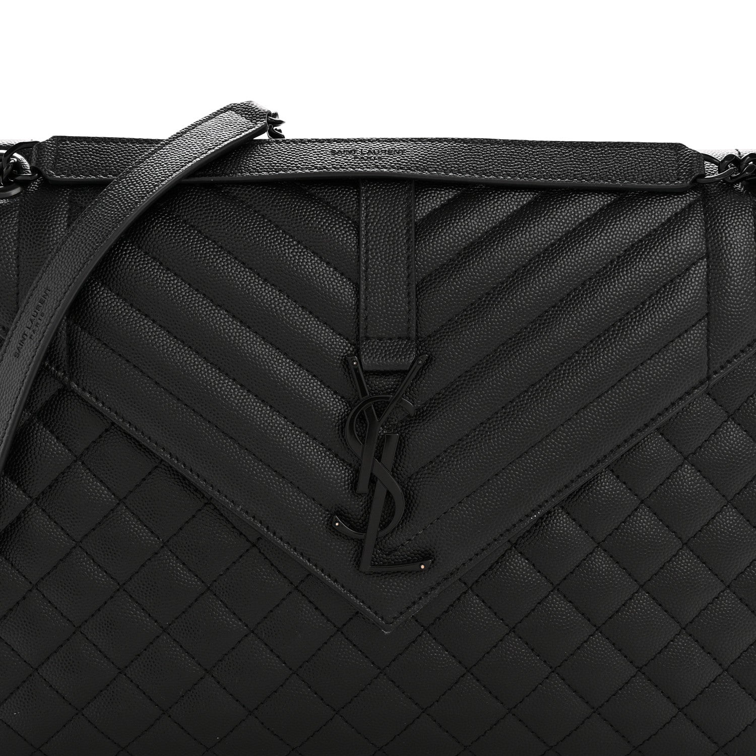 Grain De Poudre Textured Mixed Matelasse Large Triquilt Monogram Monochrome Satchel Black