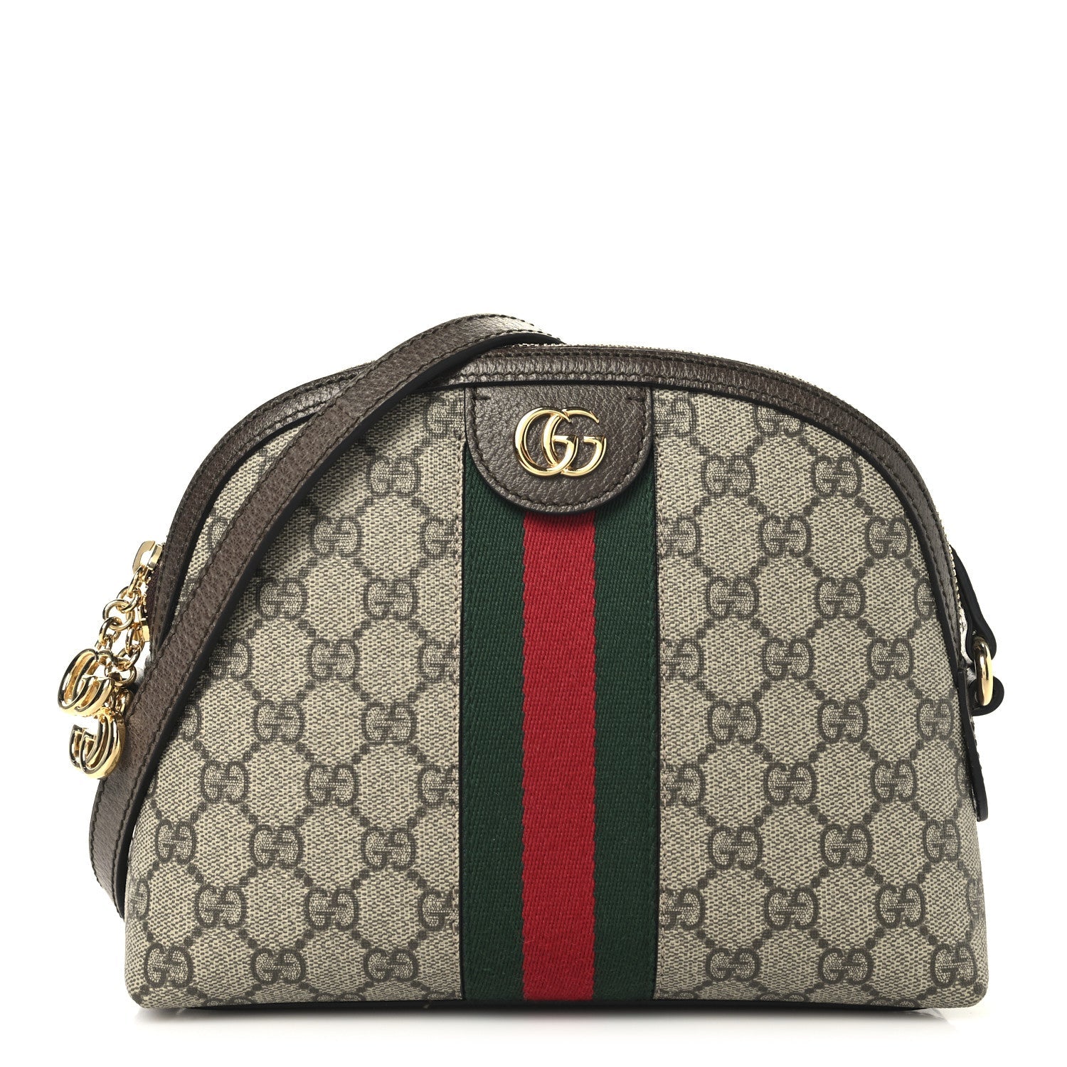 GG Supreme Monogram Textured Dollar Calfskin Web Small Ophidia Dome Shoulder Bag Beige Ebony New Acero