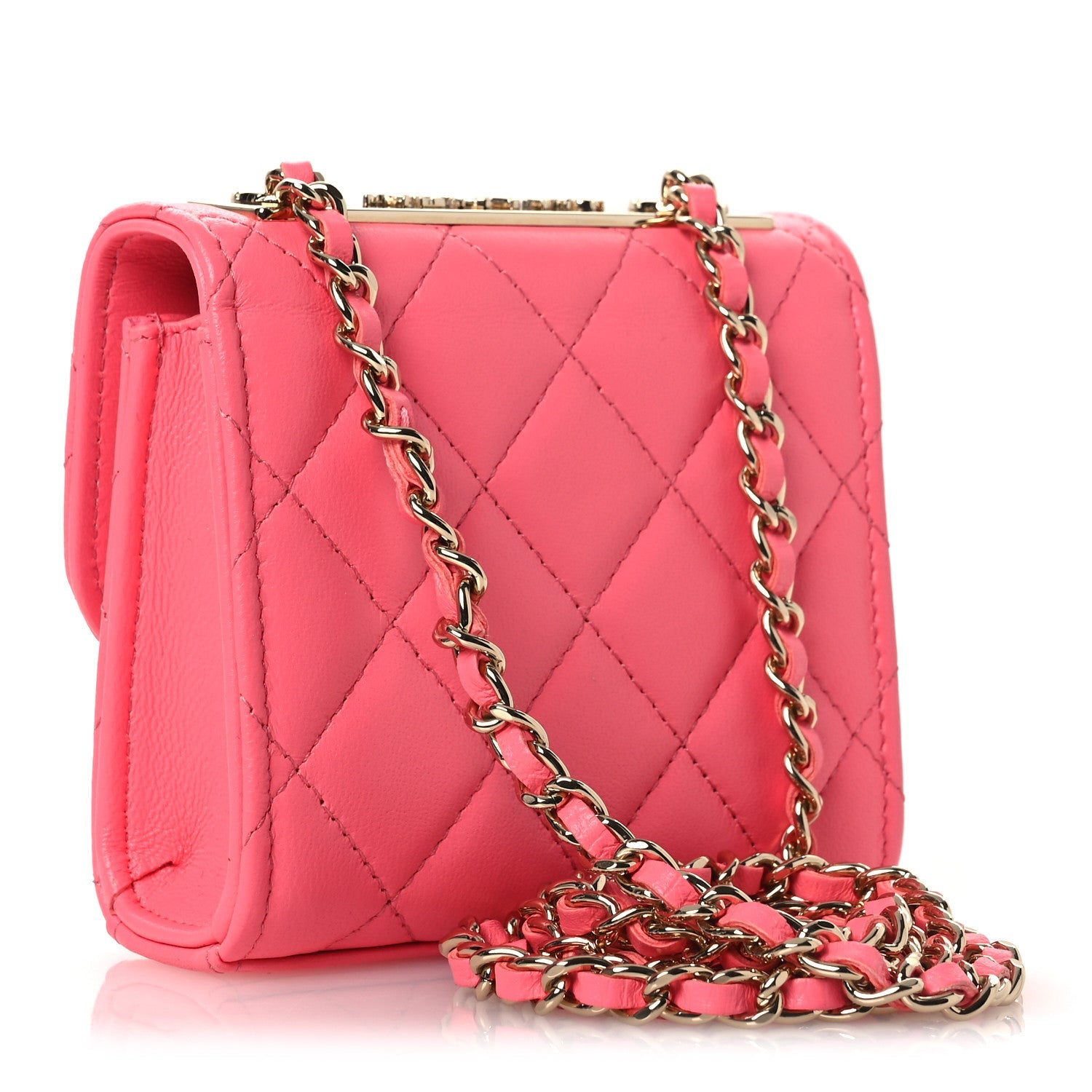 Lambskin Quilted Mini Trendy CC Chain Wallet Pink