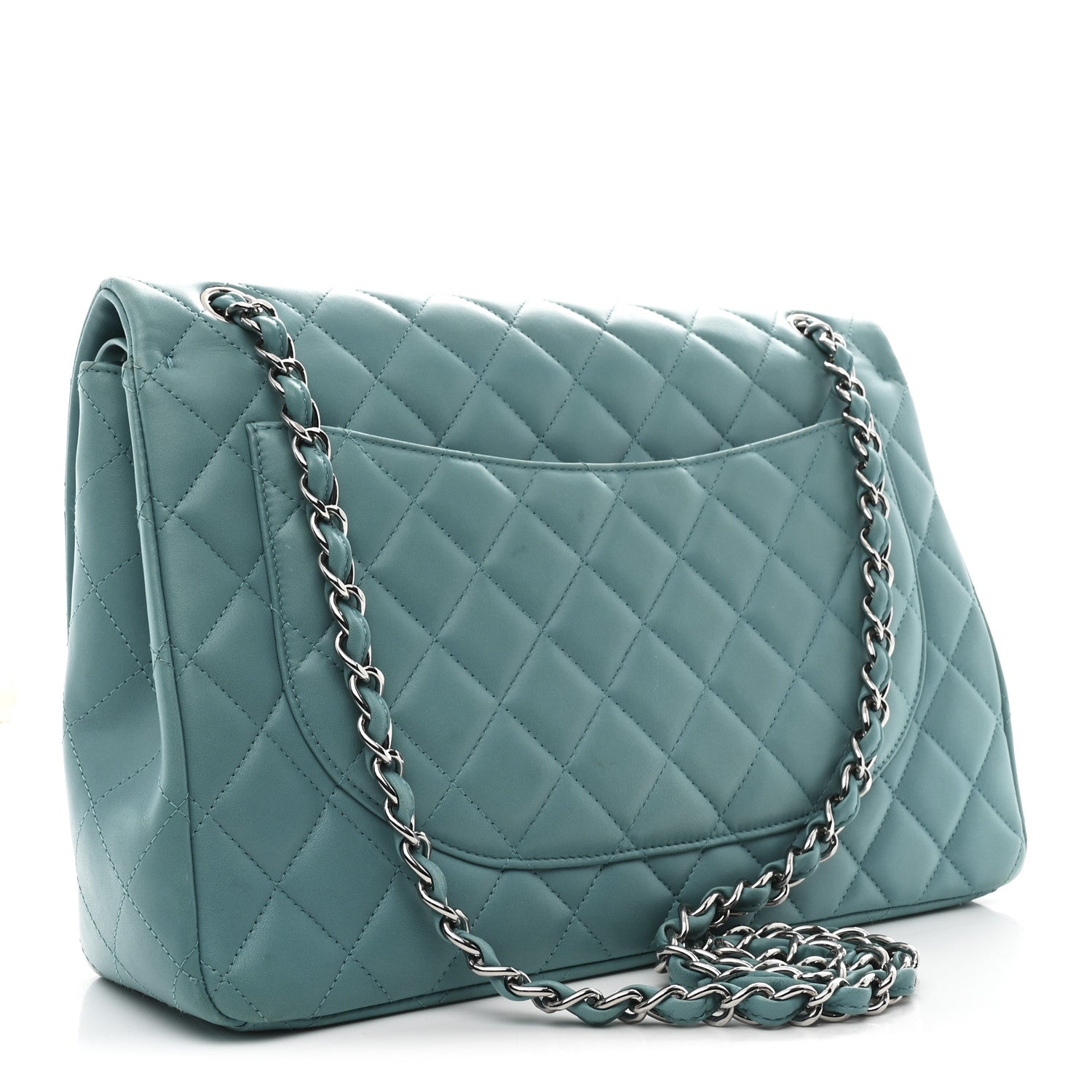 Lambskin Quilted Maxi Double Flap Light Blue