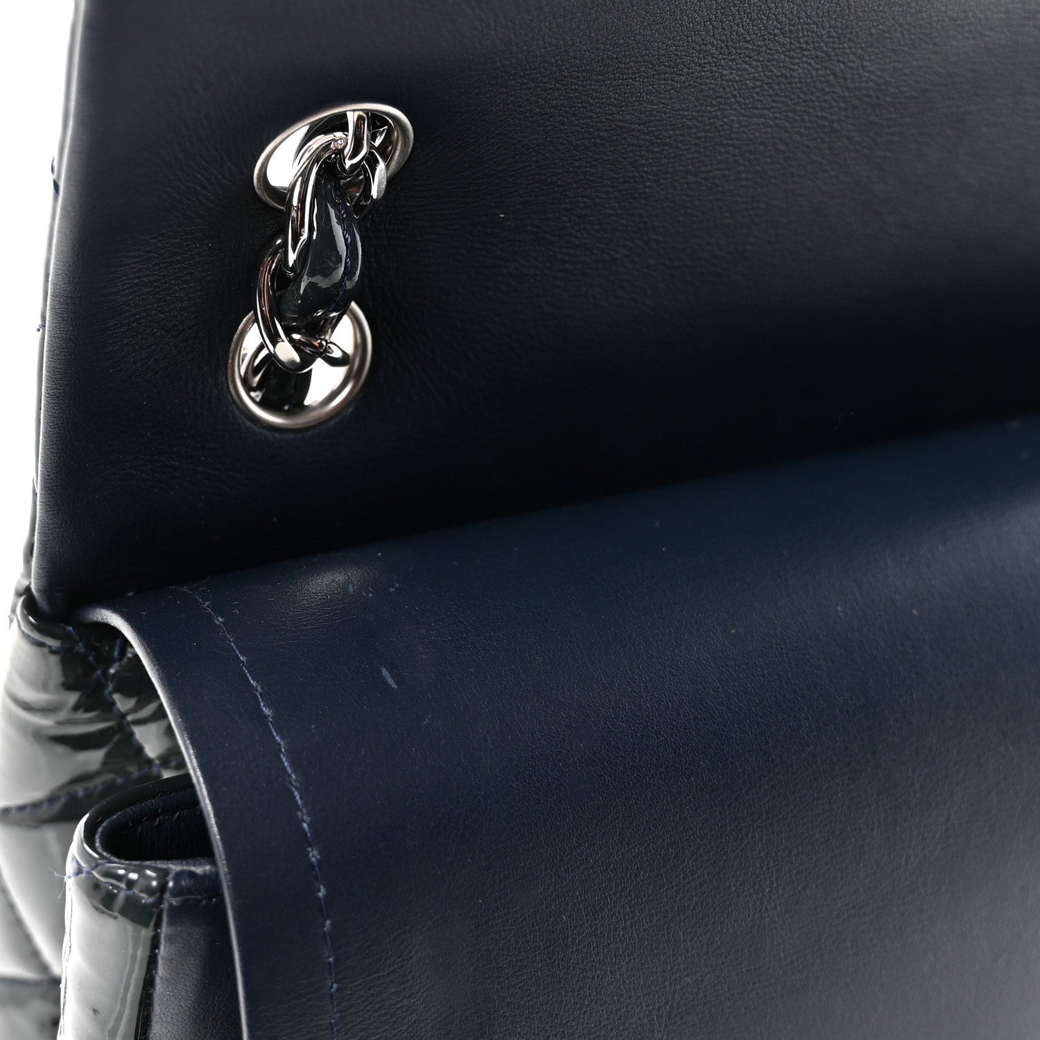 Patent Quilted Jumbo Double Flap Navy