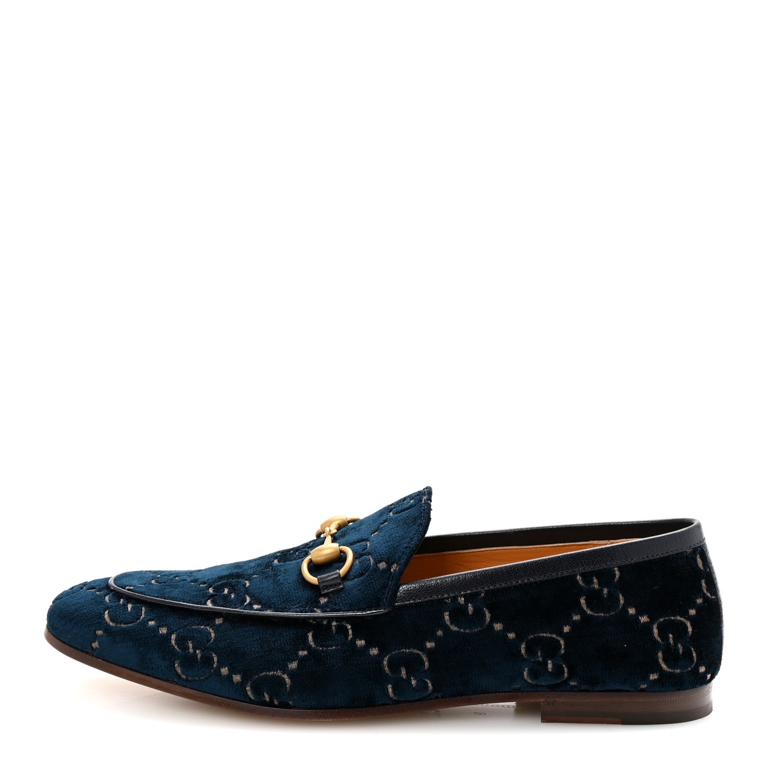 Velvet GG Monogram Horsebit Mens Jordaan Loafers 9 Blue Beige