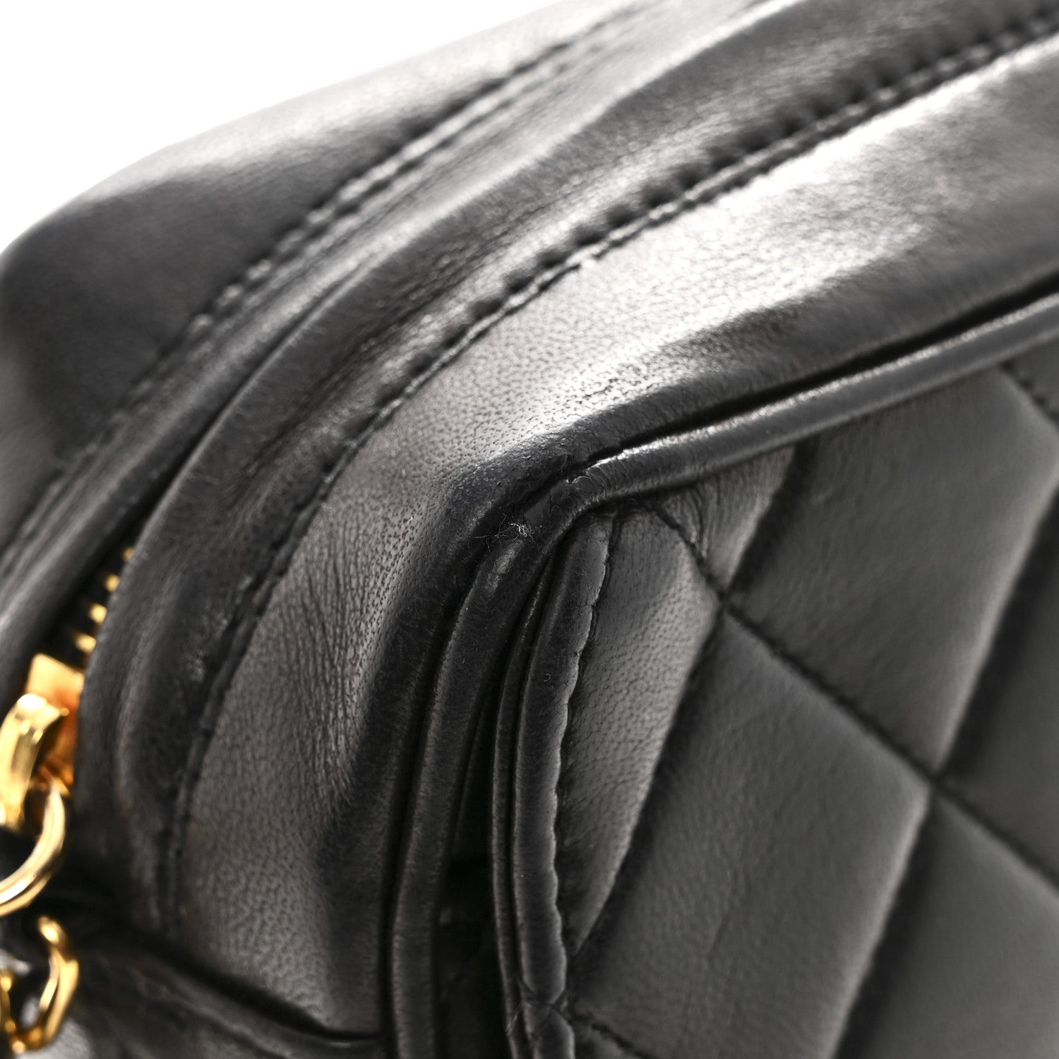 Lambskin Quilted Flap Camera Tassel Case Black