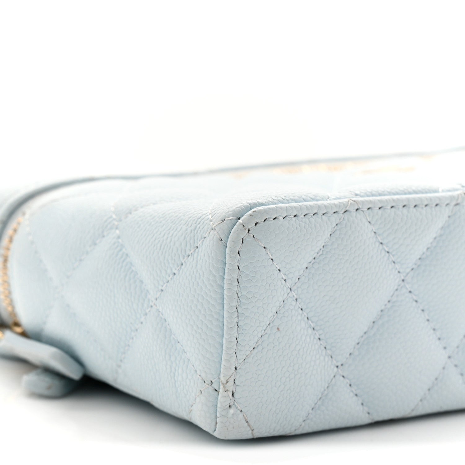 Caviar Quilted Top Handle Slim Vanity With Chain Light Blue