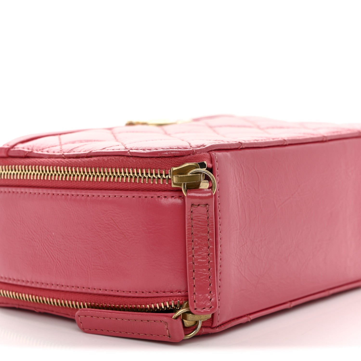 Crumpled Calfskin Quilted Small Get Round Top Handle Vanity Case Pink