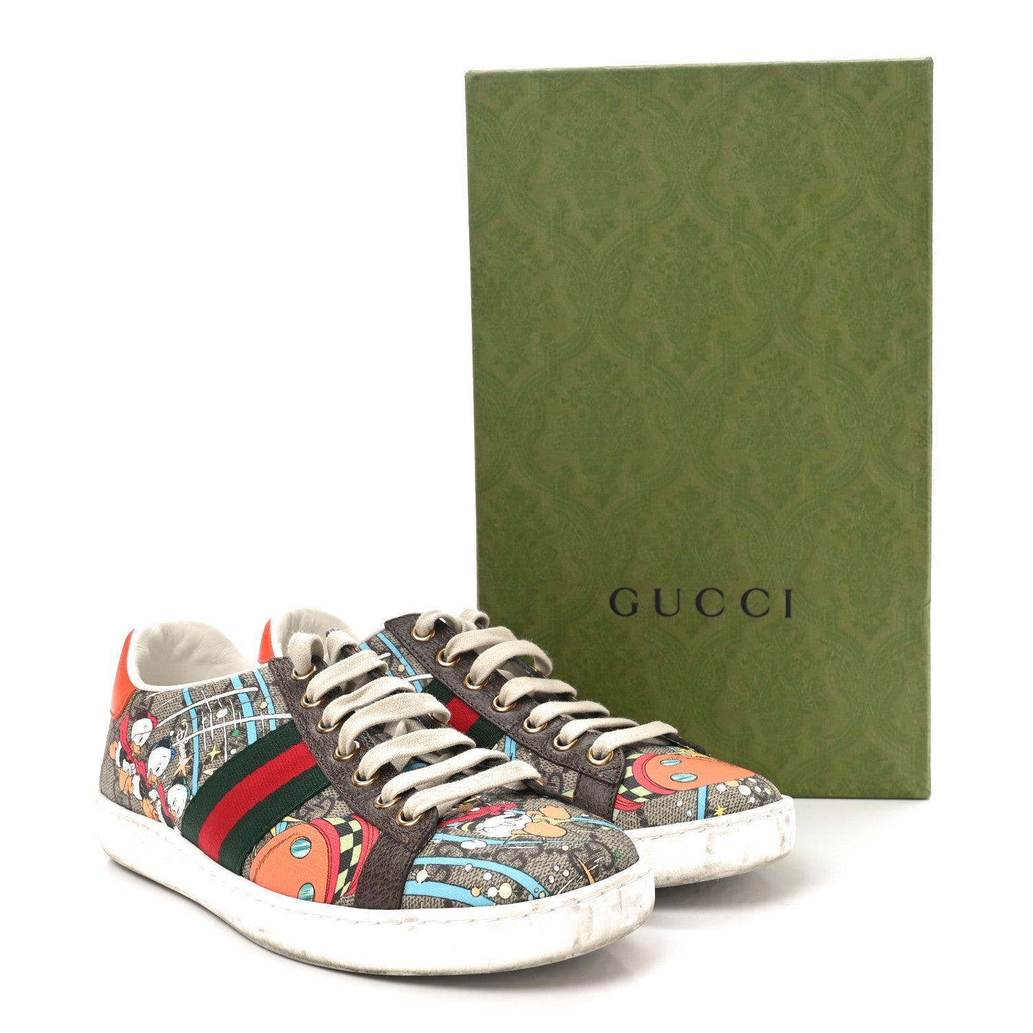 X DISNEY GG Supreme Monogram Web Donald Duck Womens Ace Sneakers 36.5 Beige New Acero Orange