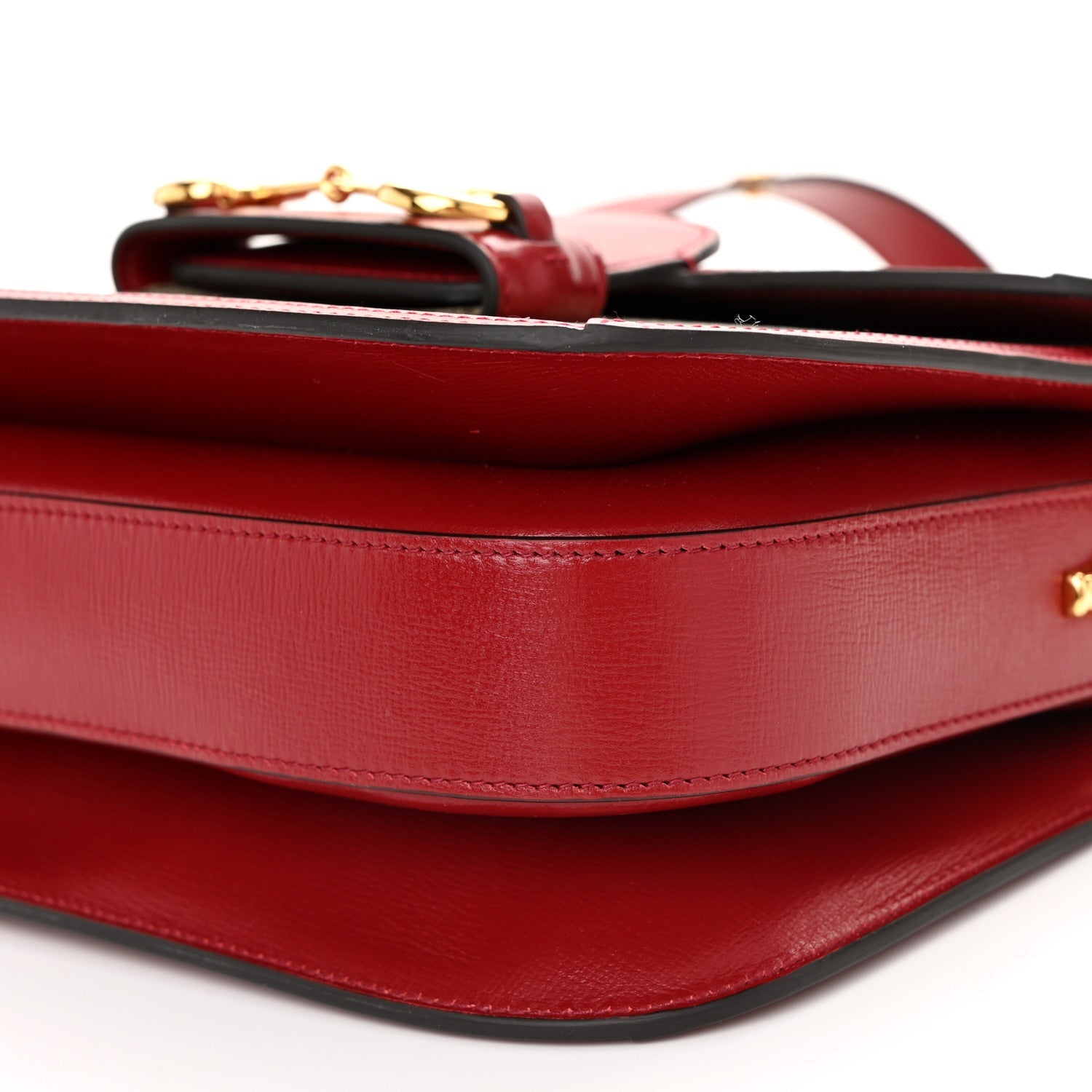 GG Supreme Monogram Azalea Calfskin Horsebit 1955 Shoulder Bag Beige Ebony New Cherry Red