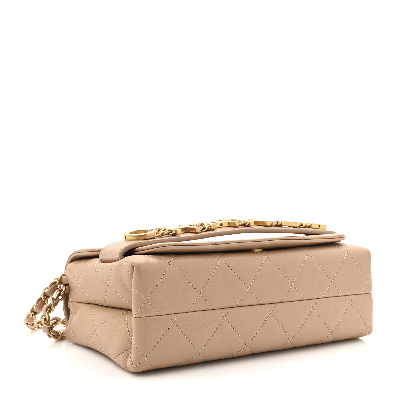 Calfskin Quilted Small Enchained Flap Beige