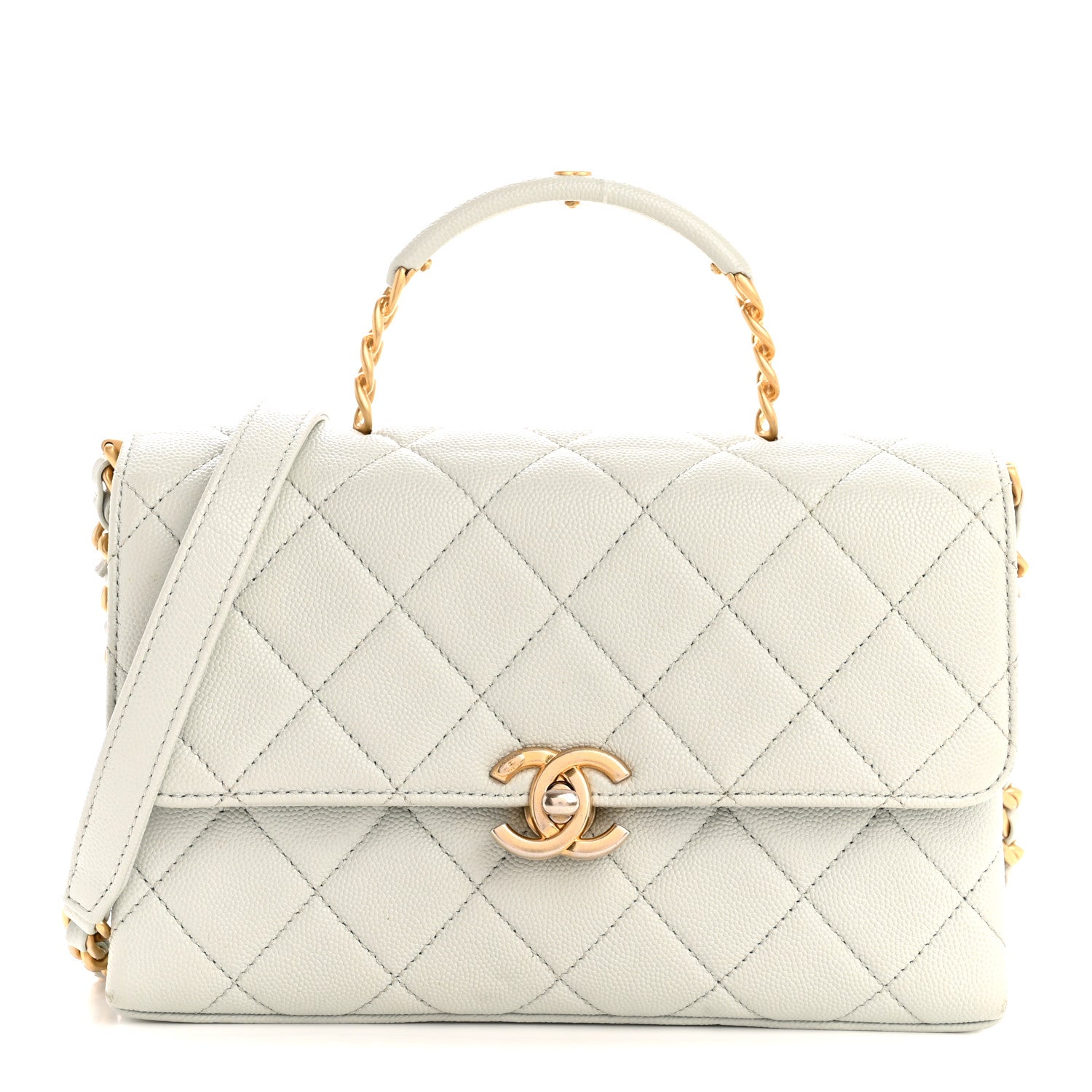 Caviar Quilted Medium Carry Me Top Handle Flap Light Blue