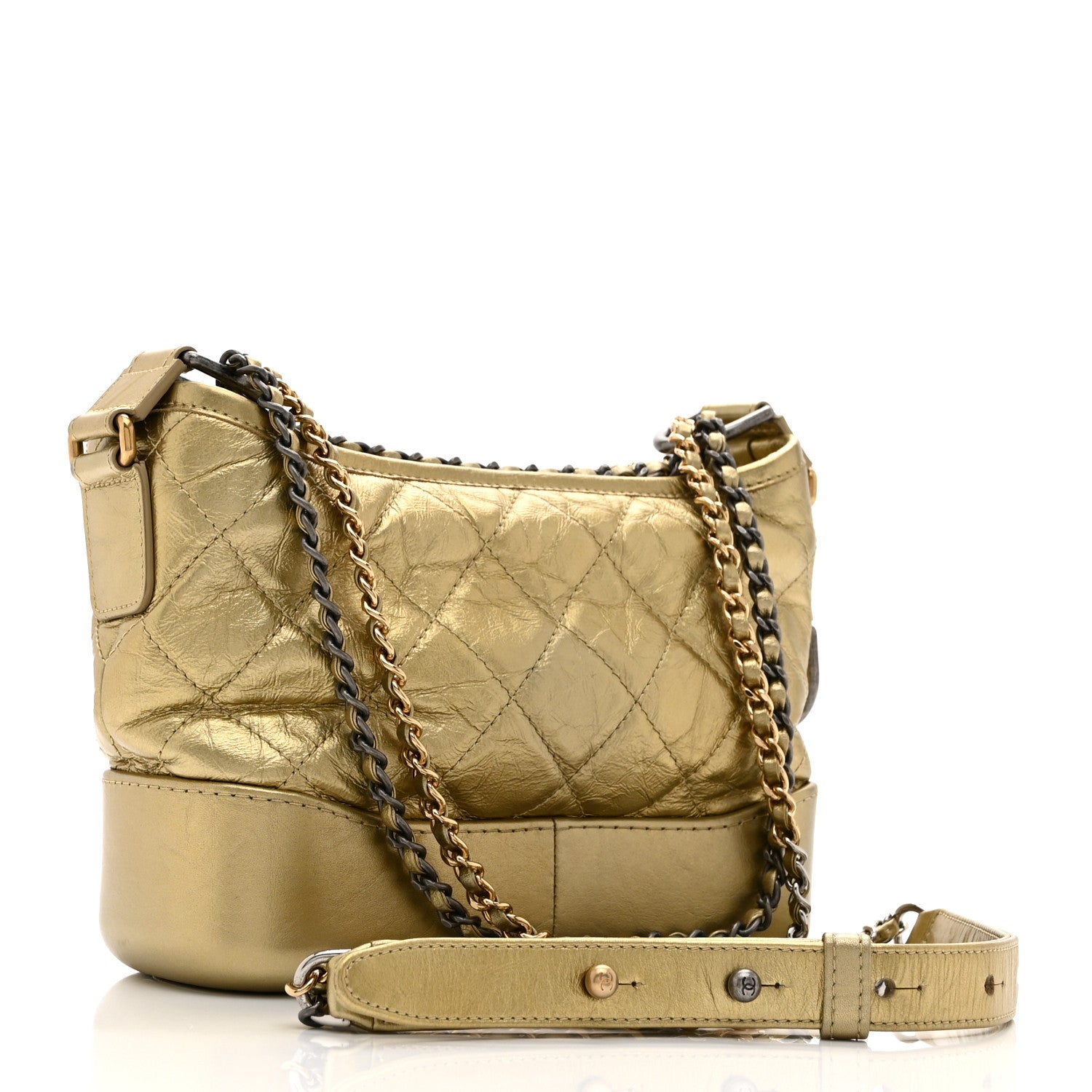 Metallic Aged Calfskin Quilted Small Gabrielle Hobo Gold
