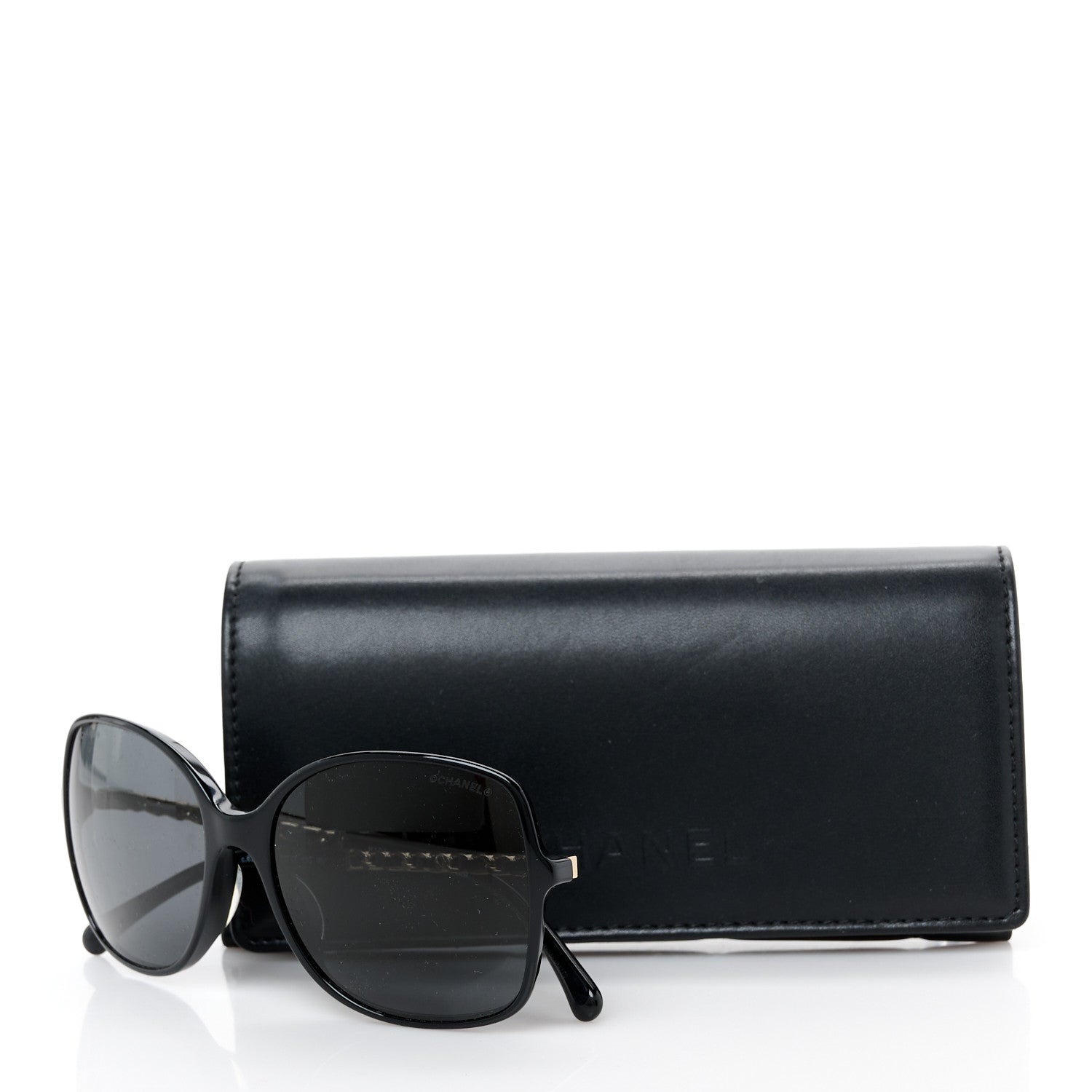Acetate Metal Lambskin Square Chain Sunglasses 5210-Q-A Black Gray
