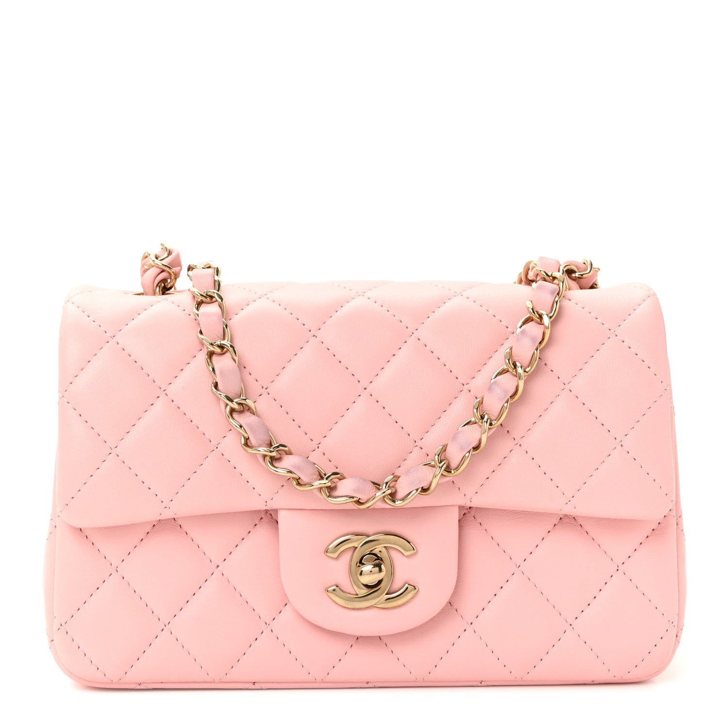 Lambskin Quilted Mini Rectangular Flap Light Pink