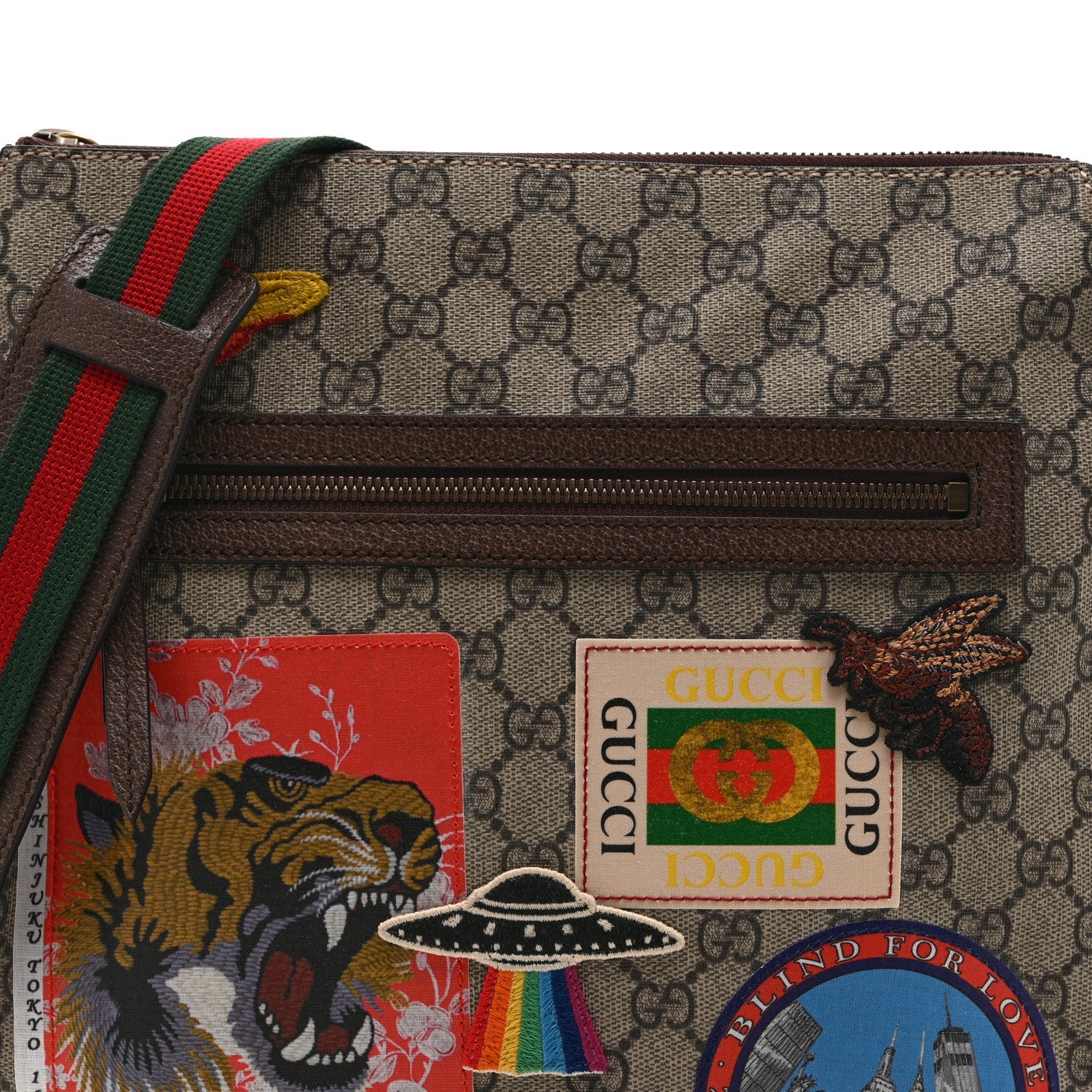 Soft GG Supreme Monogram Courrier Web Medium Flat Messenger Bag Beige New Acero Multicolor