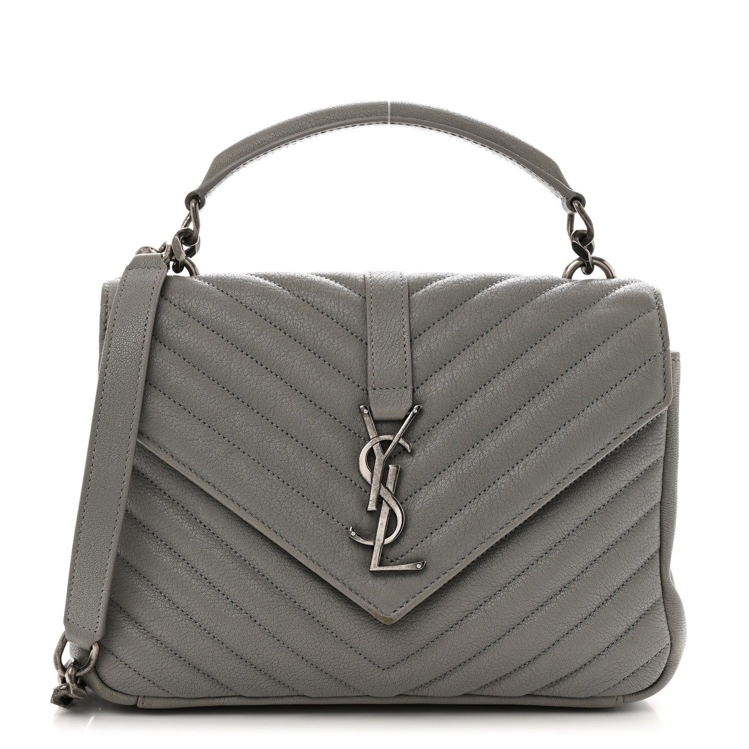 Sheepskin Matelasse Chevron Monogram Medium College Bag Granite