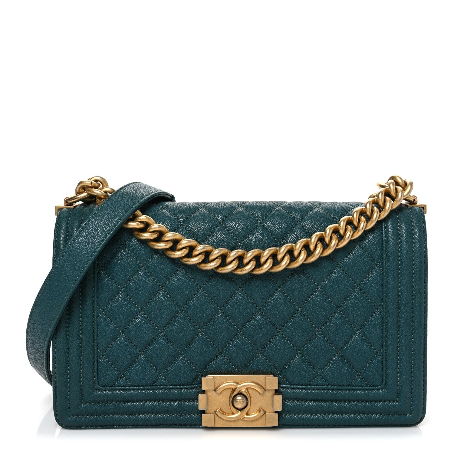Caviar Quilted Medium Boy Flap Dark Green