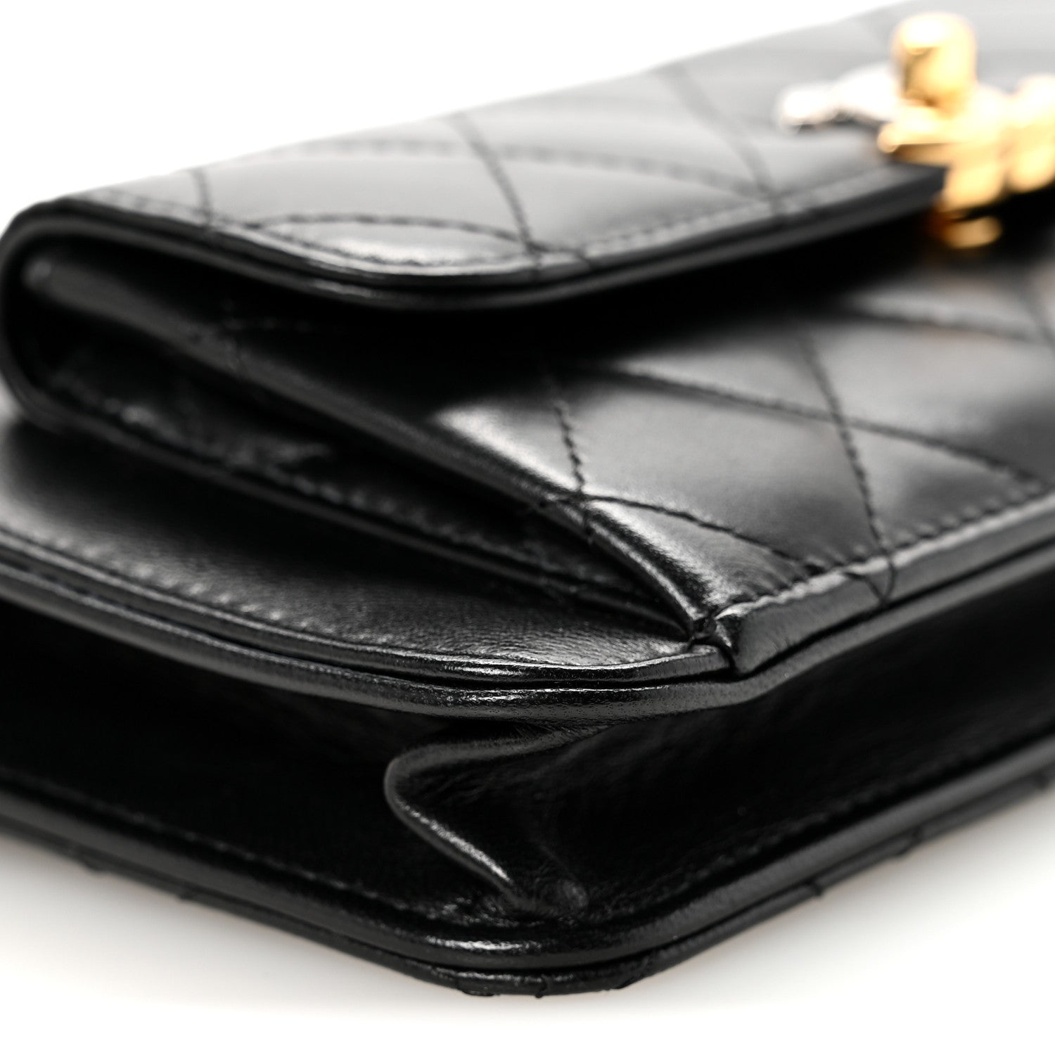 Lambskin Quilted Front Pocket Clutch With Chain Black