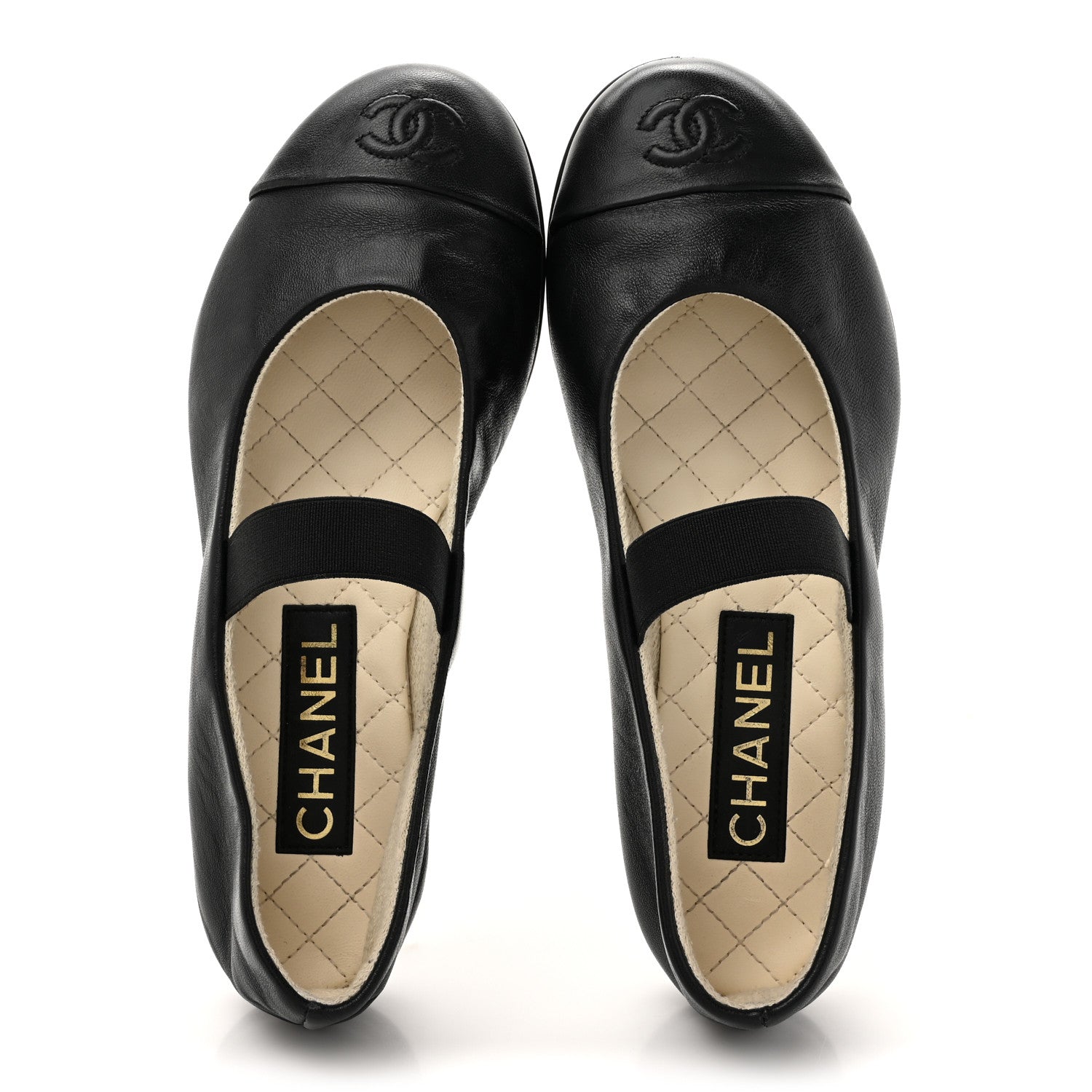 Lambskin Cap Toe CC Mary Jane Flats 37 Black