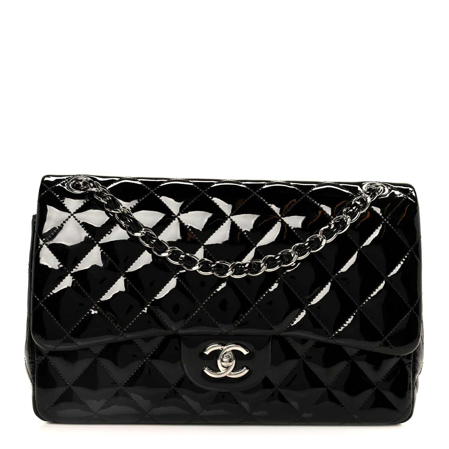 Patent Quilted Jumbo Double Flap Black