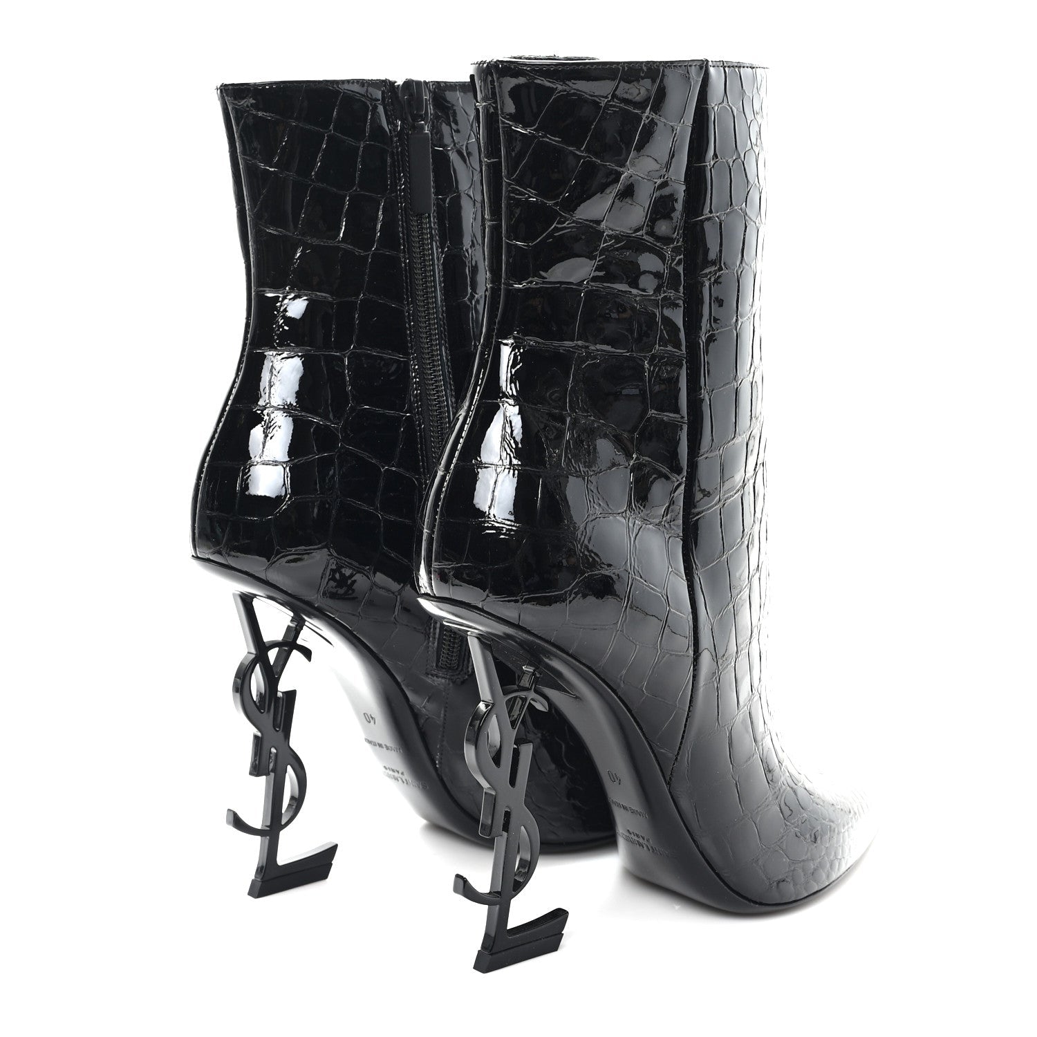 Alligator Embossed Patent Calfskin Opyum 110 Ankle Boots 40 Black