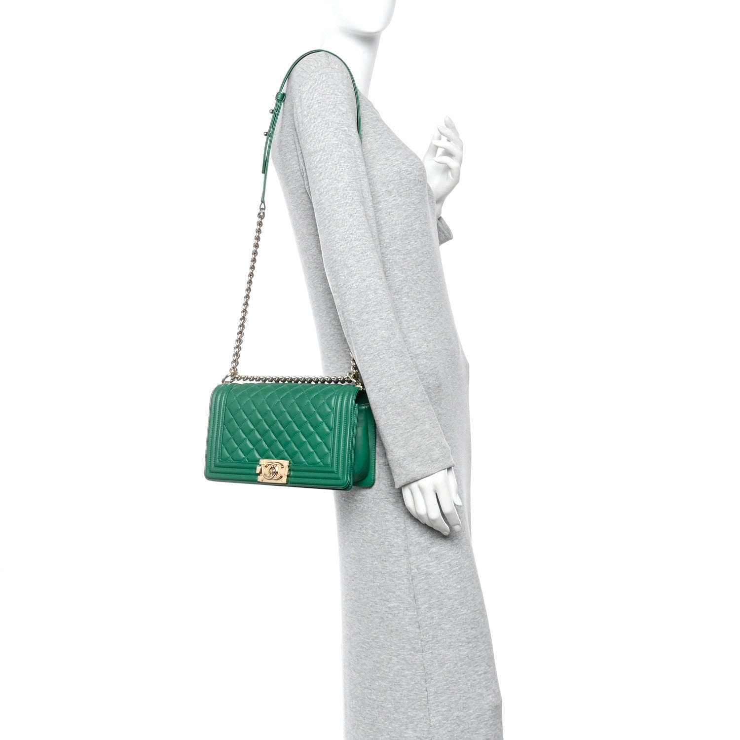 Calfskin Quilted Medium Boy Flap Green