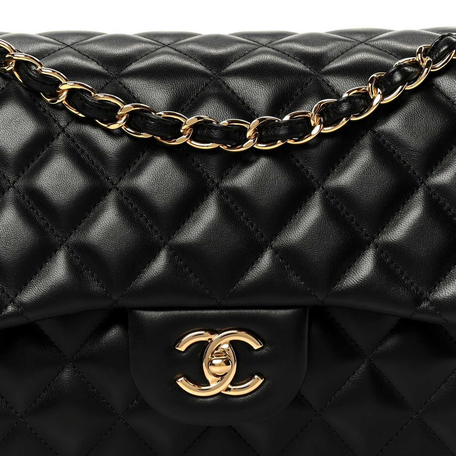 Lambskin Quilted Jumbo Double Flap Black