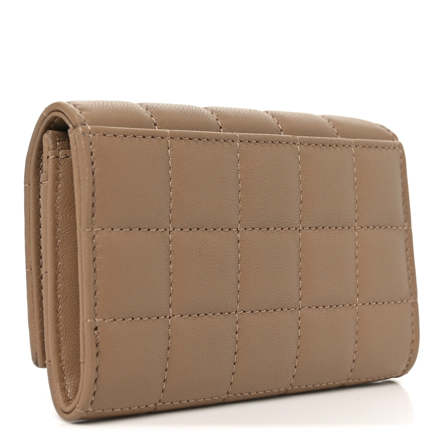 Lambskin Carre Quilted Cassandre Compact Envelope Card Case Dark Toffee
