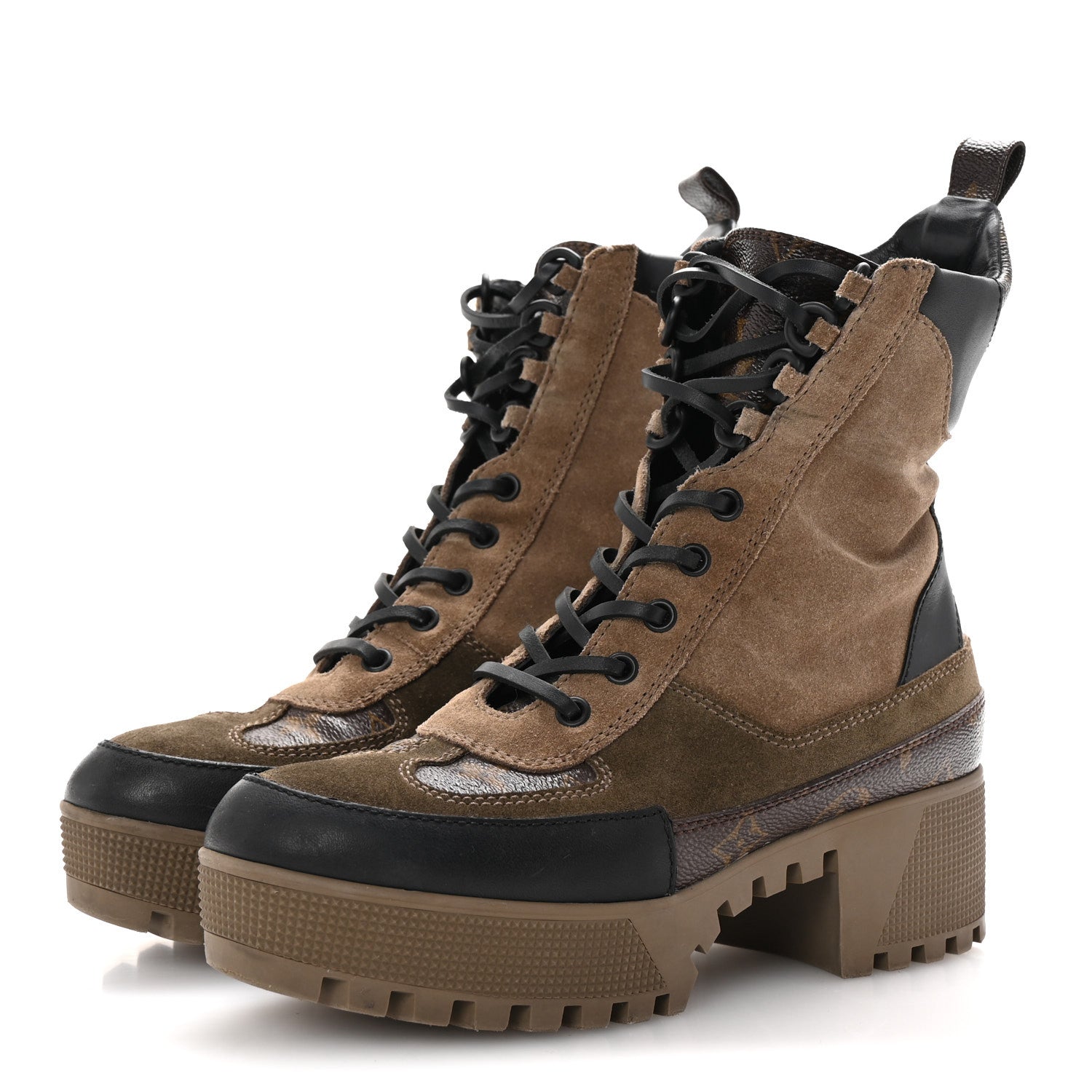 Suede Calfskin Monogram Laureate Platform Desert Boots 37.5 Taupe