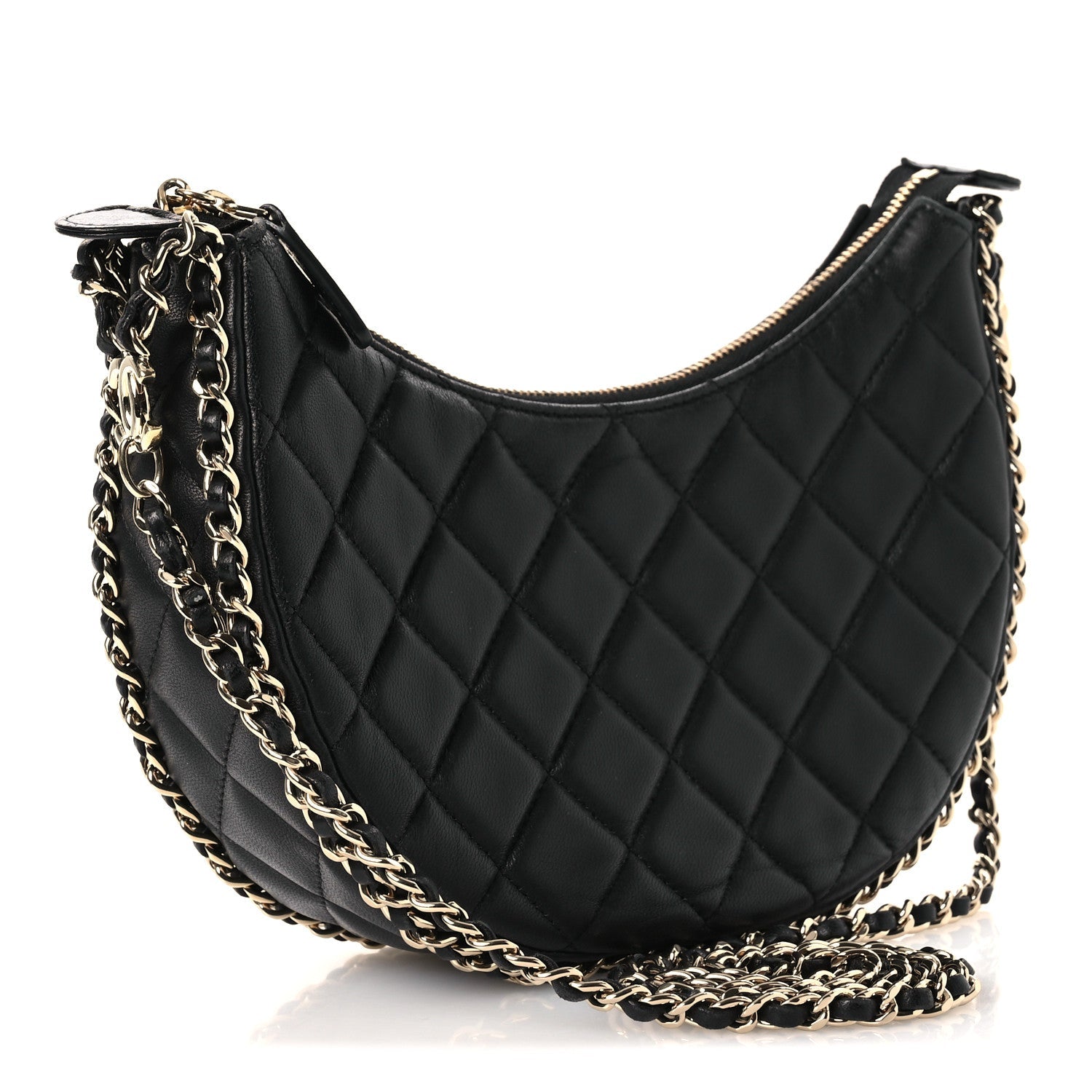 Lambskin Quilted Small Hobo Bag Black