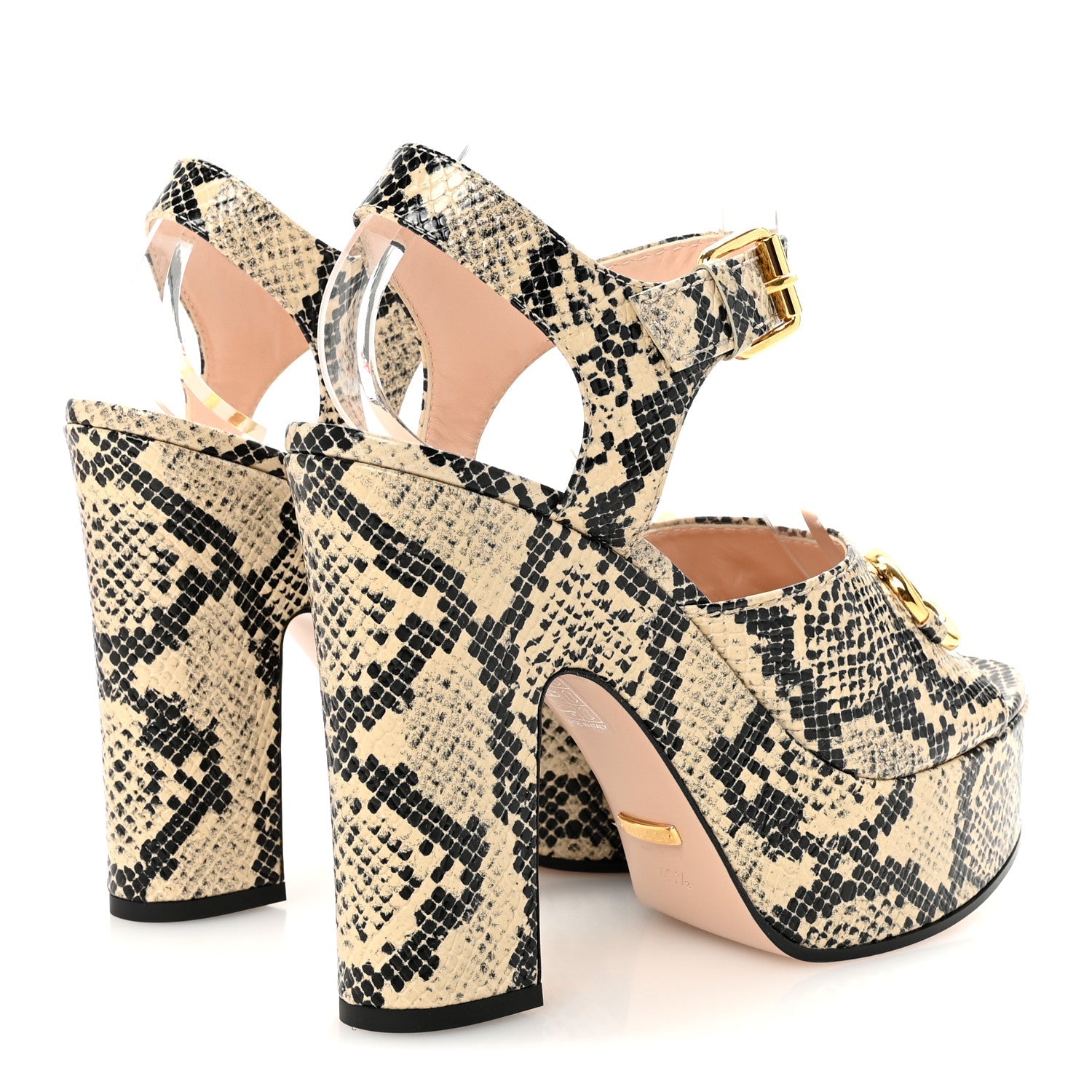 Calfskin Snakeskin Print Horsebit 40/135mm Platform Sandals 40.5 Beige Avana