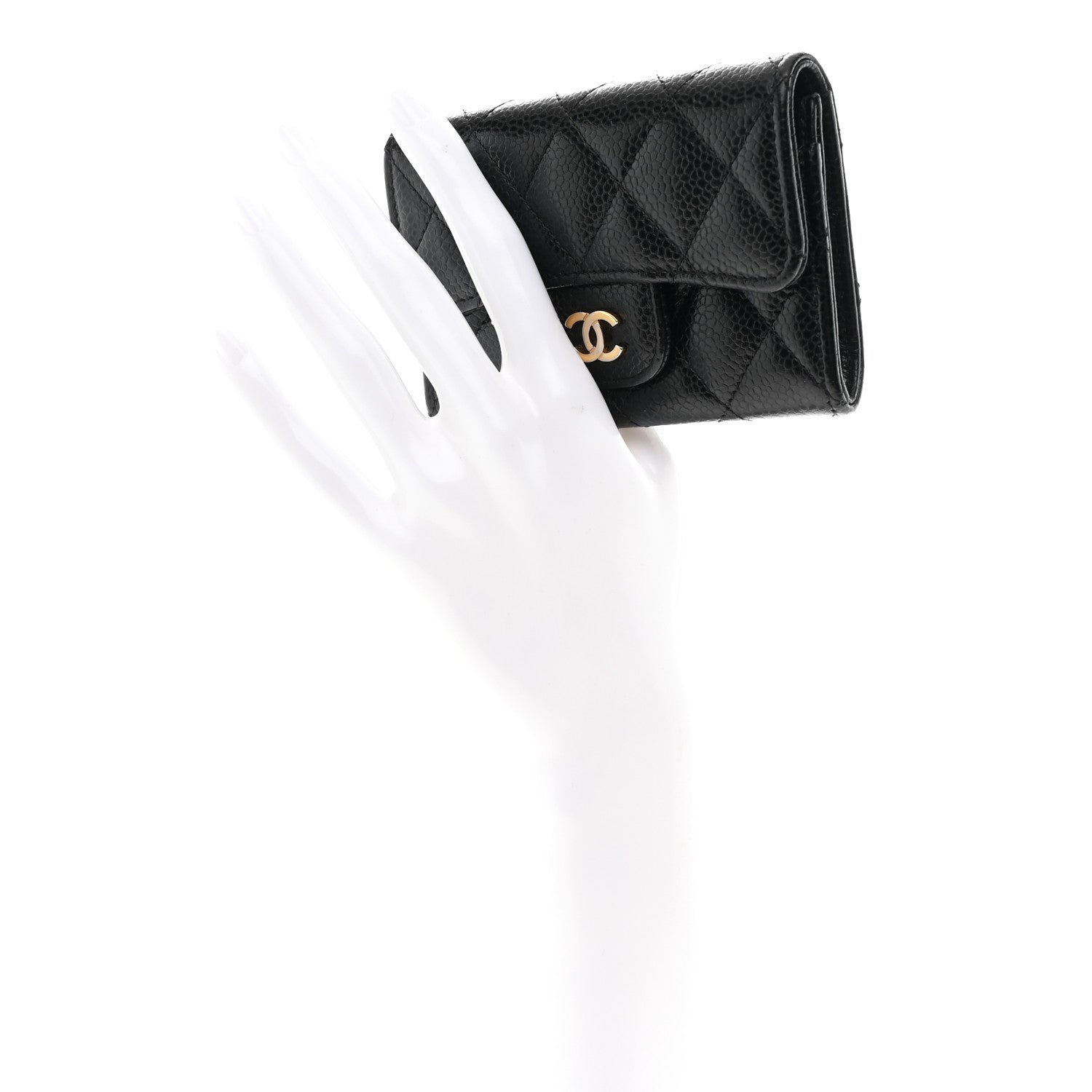 Caviar Quilted Flap Card Holder Wallet Black