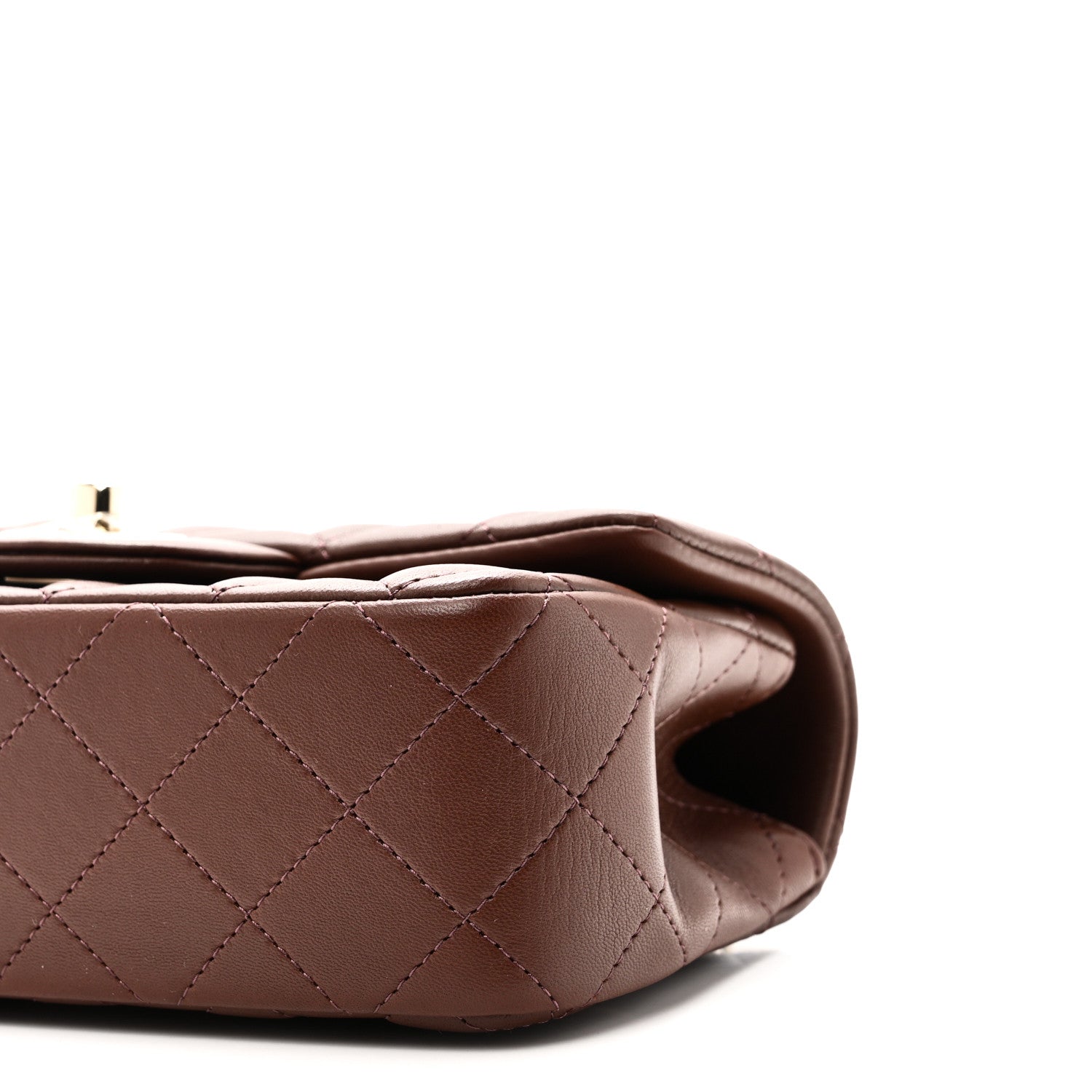 Lambskin Quilted Mini Top Handle Rectangular Flap Dark Brown