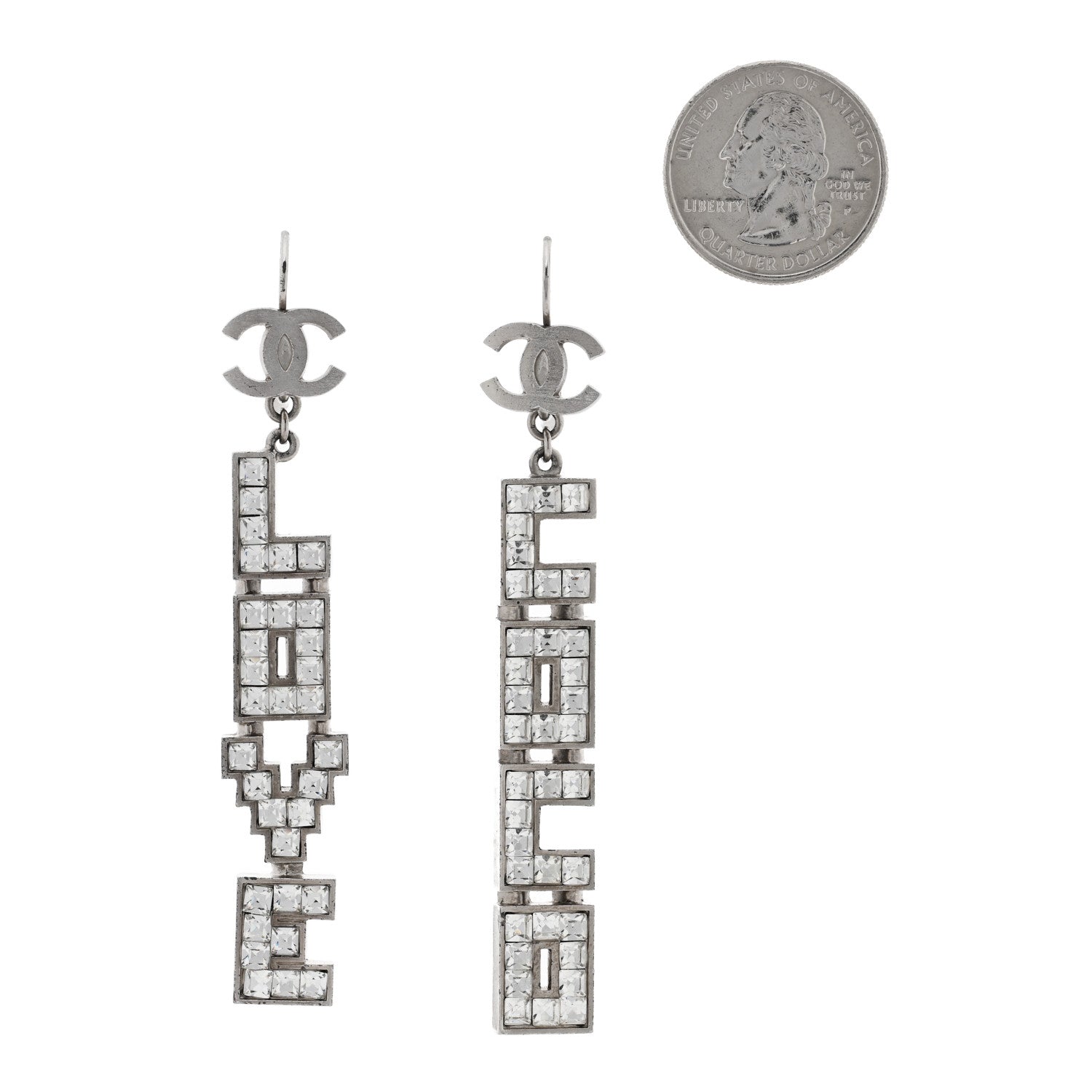 Metal CC Love Coco Drop Earrings Silver