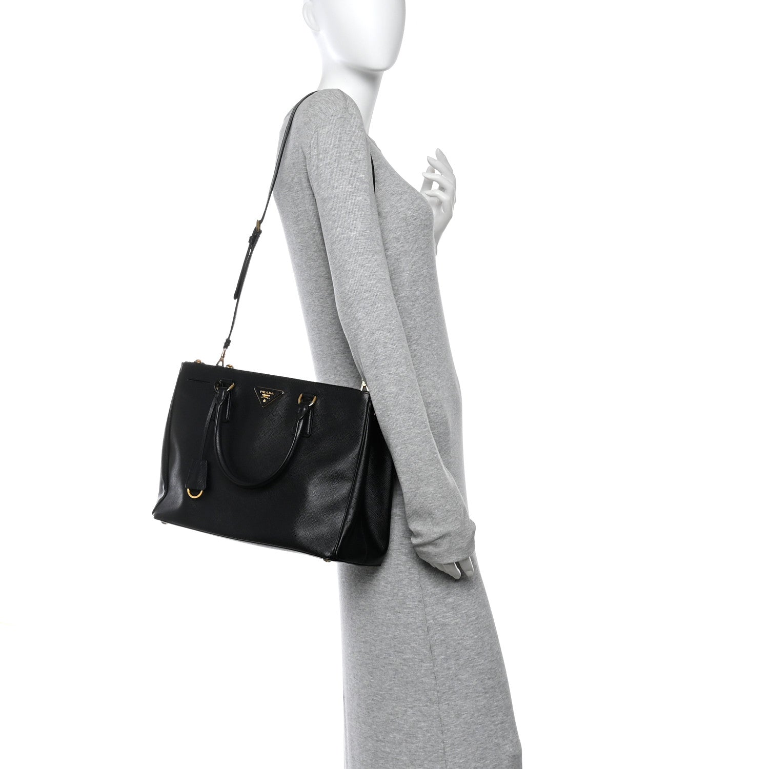 Saffiano Lux Large Galleria Double Zip Tote Black