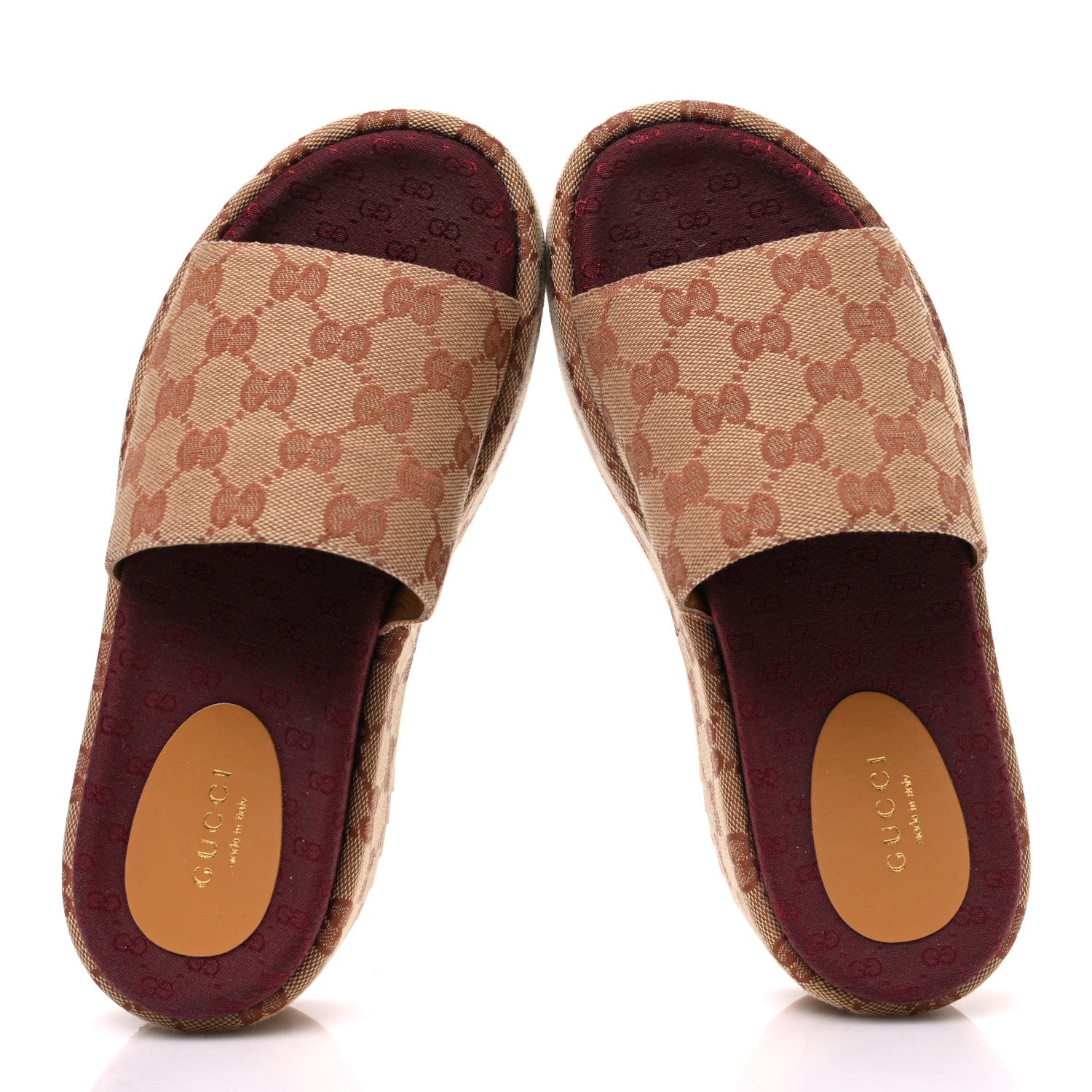Canvas GG Monogram Angelina Platform Slide Sandals 36.5 Beige Ruggine