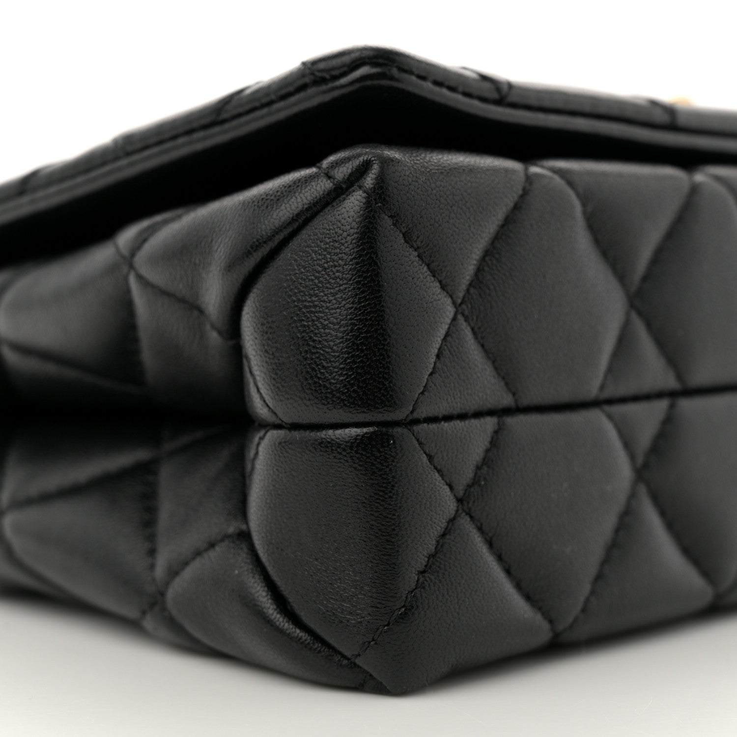 Shiny Lambskin Quilted Enamel CC Small Flap Black