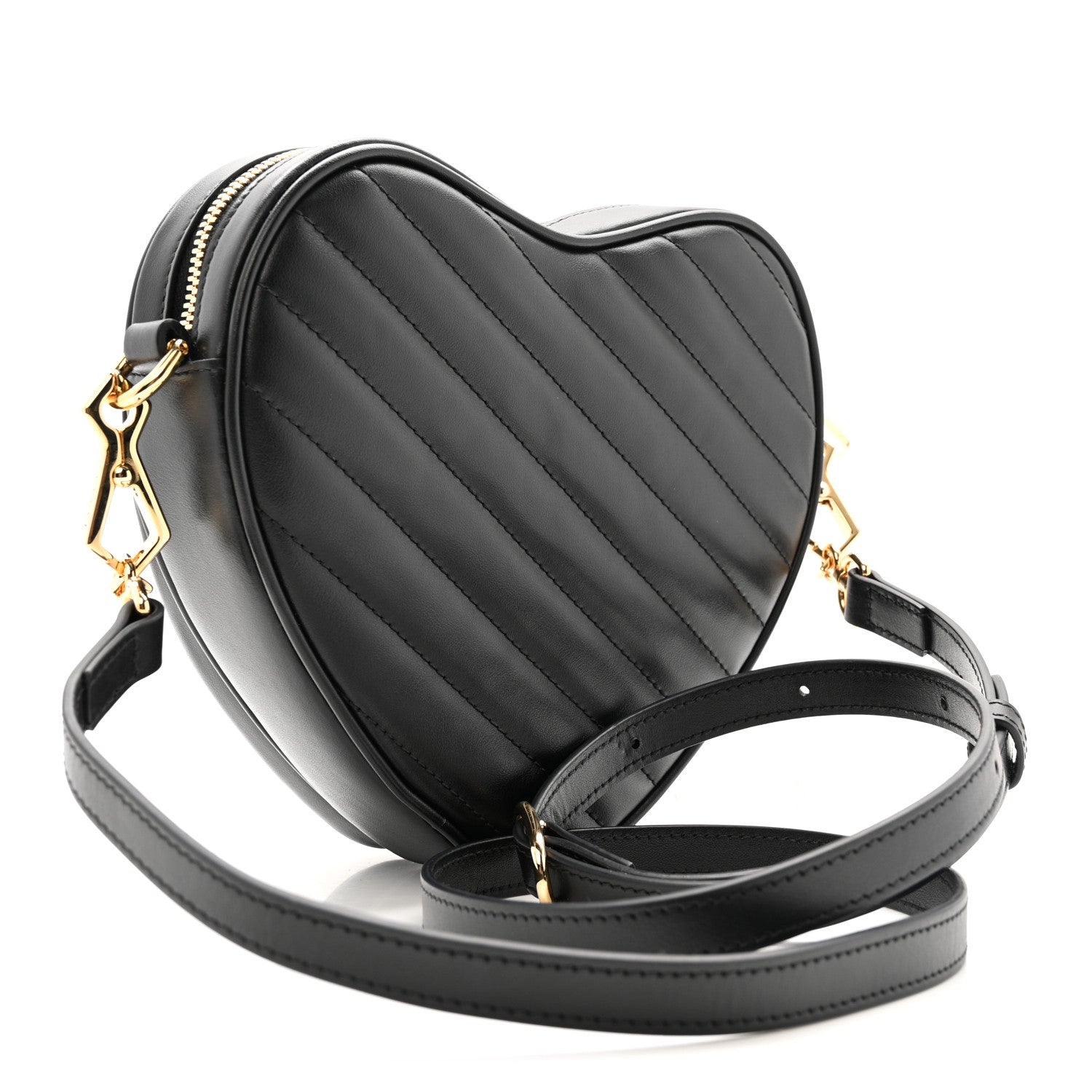 Calfskin Matelasse Diagonal Mini Interlocking G Heart Shoulder Bag Black