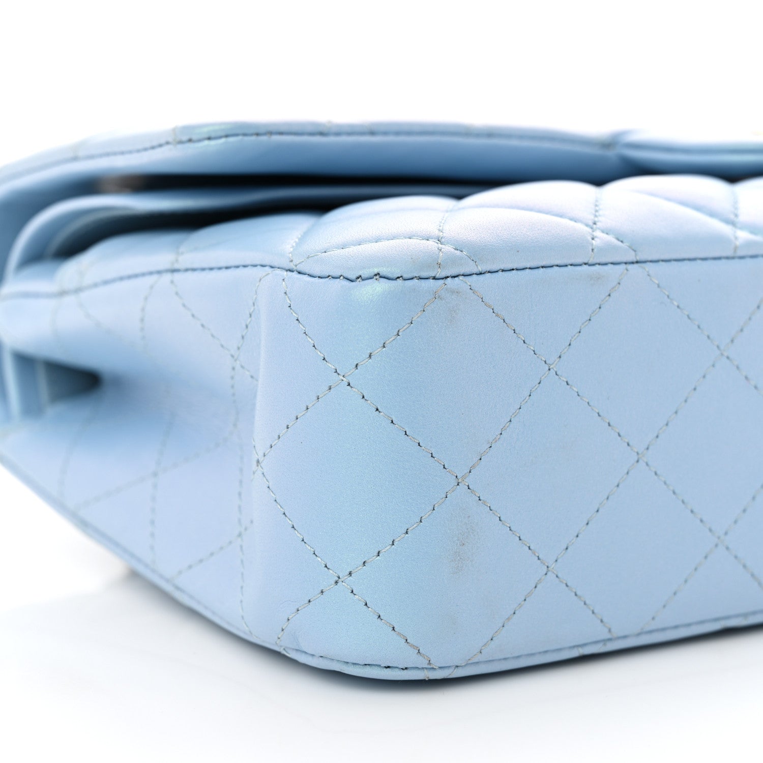 Iridescent Lambskin Quilted Medium Double Flap Light Blue
