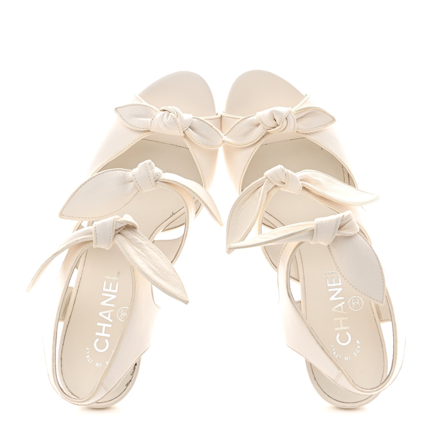 Lambskin Bow CC Sandal Pumps 38 White
