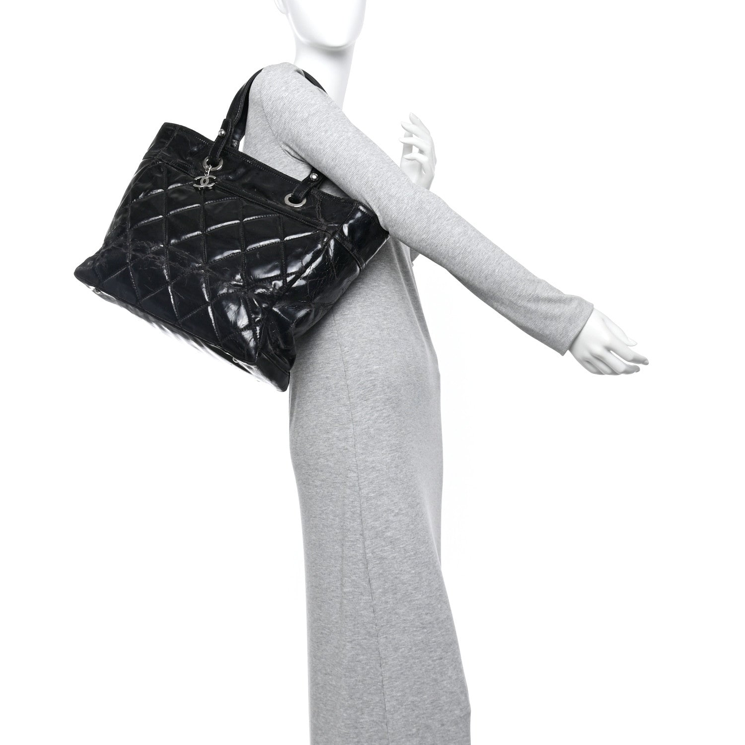 Vinyl Quilted Large Paris Biarritz Tote Black