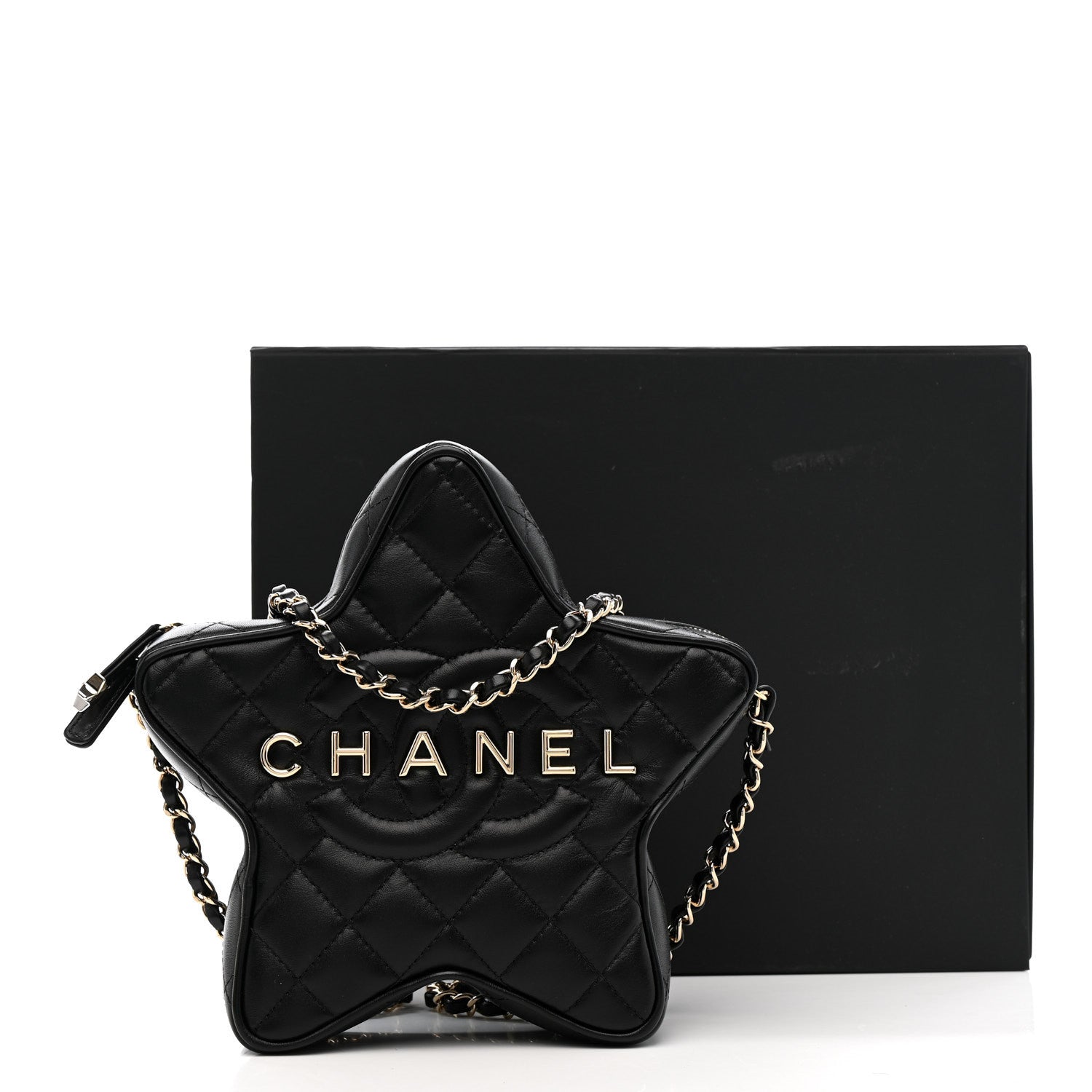 Lambskin Quilted Walk of Fame Star Bag Black