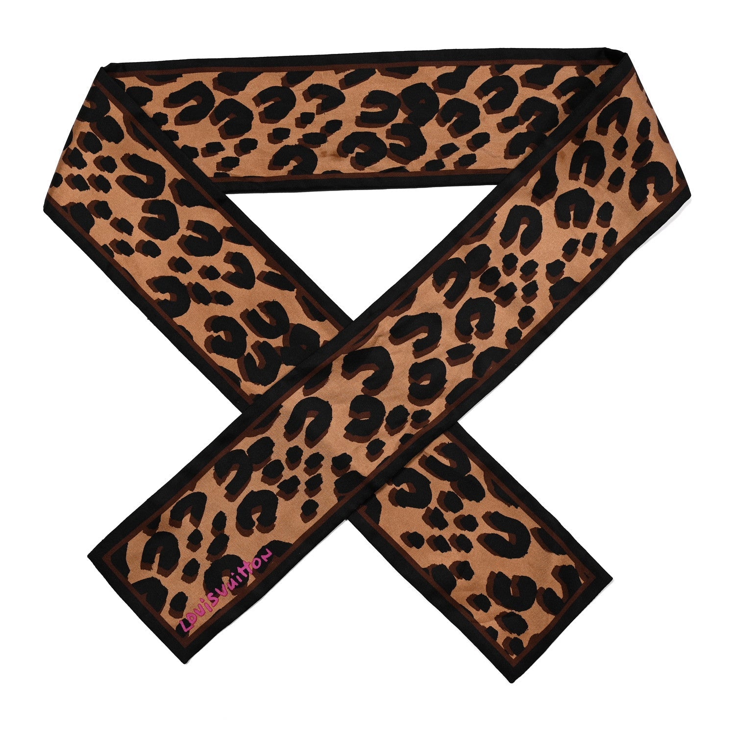 Silk Leopard Bandeau Scarf Marron