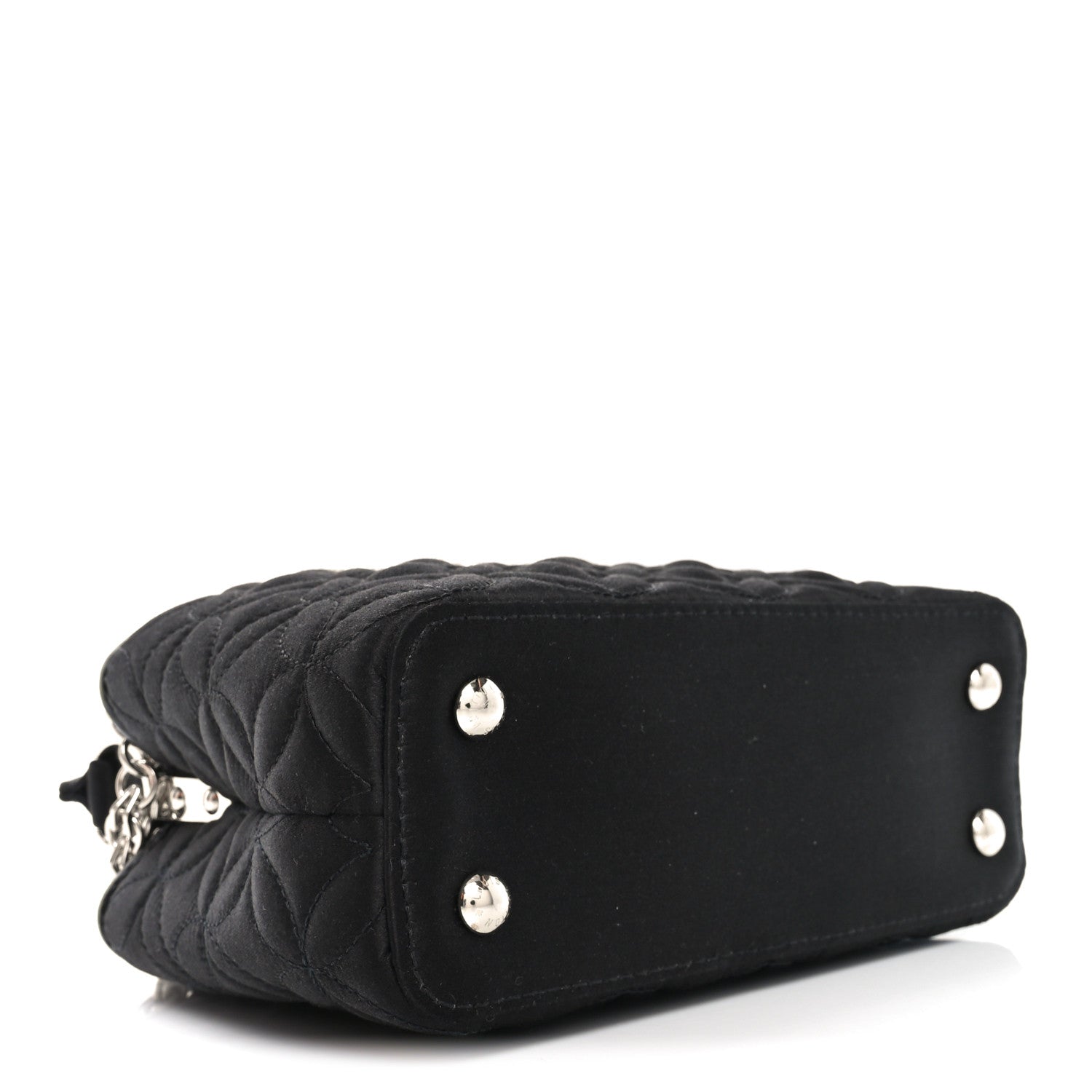 Satin Quilted Flower Crystal Mini Capucines Black