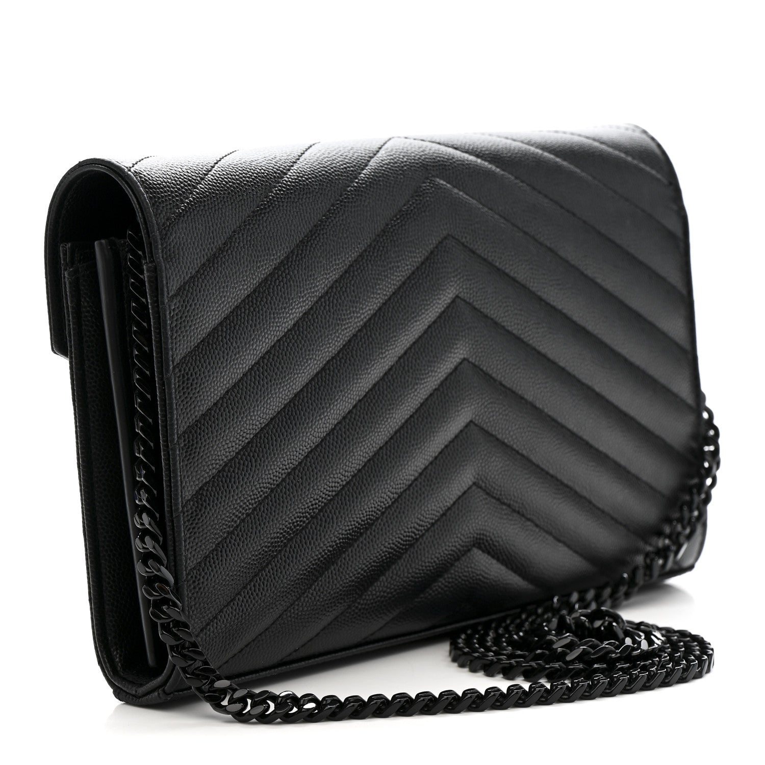 Grain De Poudre Matelasse Chevron Monogram Monochrome Chain Wallet Black