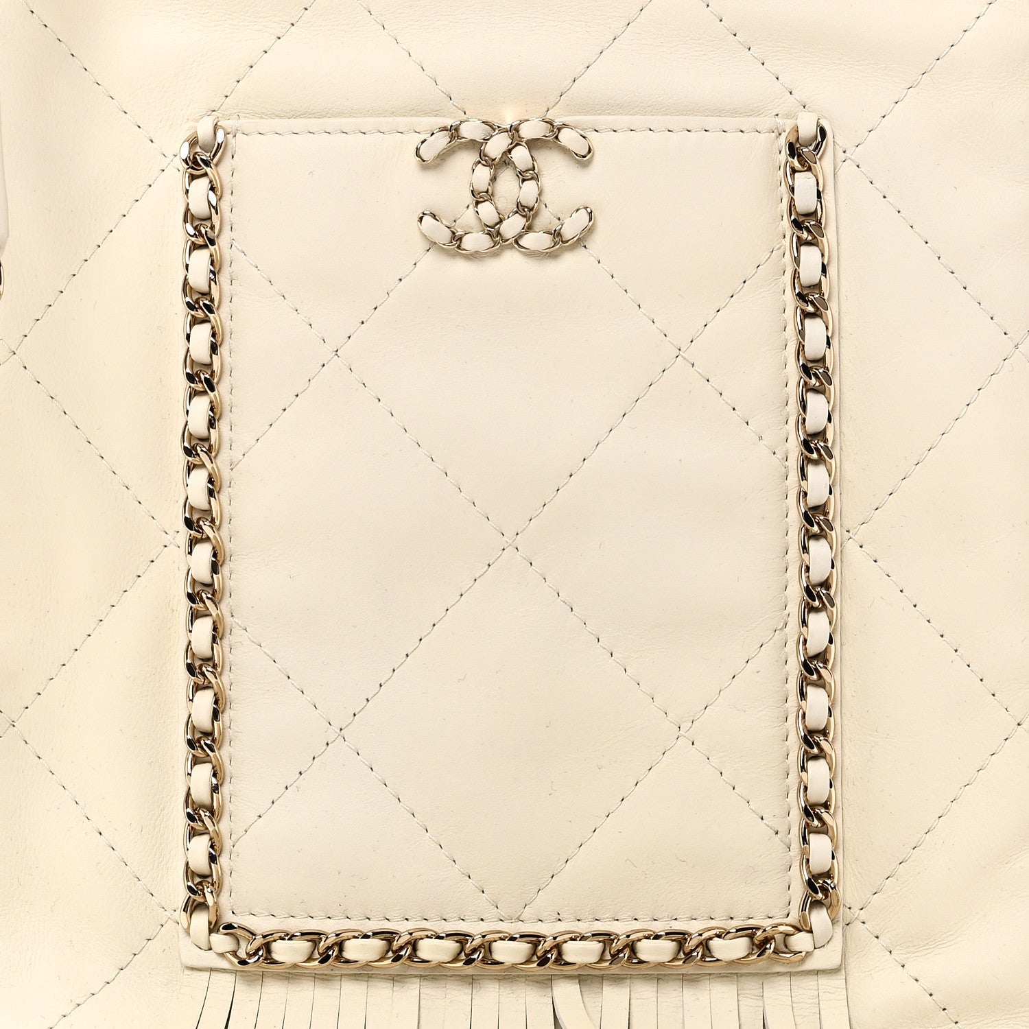 Calfskin Quilted Fringe Small Shopping Bag White