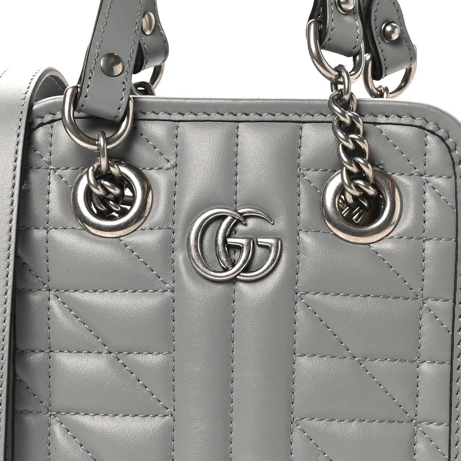 Calfskin Matelasse Chevron Mini GG Marmont Tote Grey